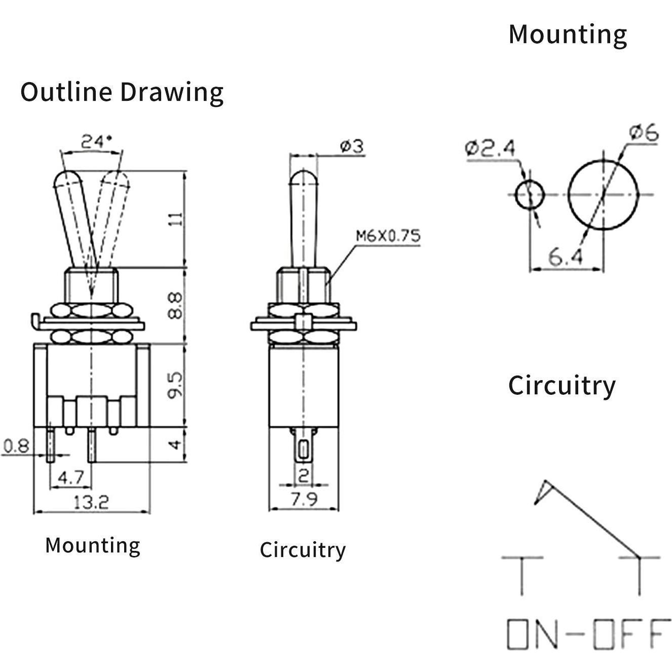 Interruptor Mini Palanca SPST Taiss 10PCS 6A 125V 2 Pines