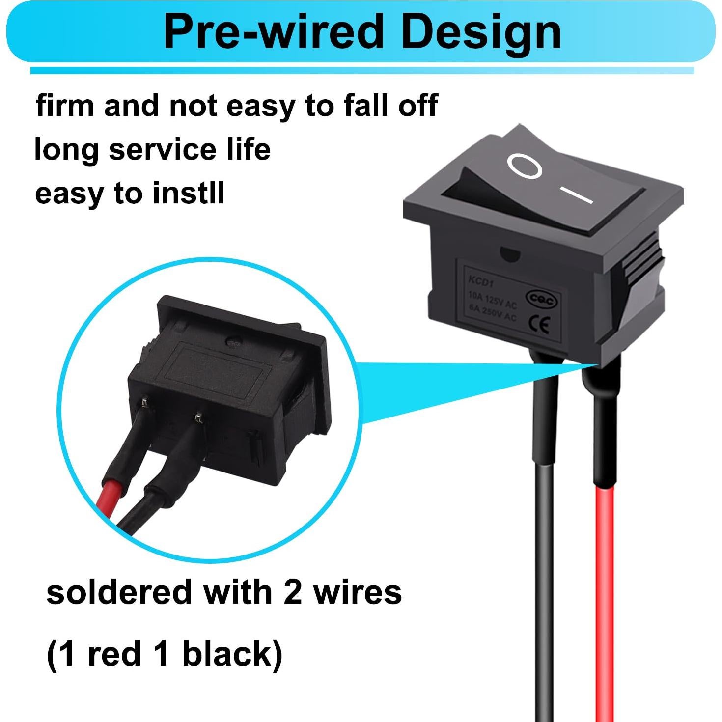 Interruptor Rocker ON/OFF 10Pcs TWTADE KCD1 2Pin Negro