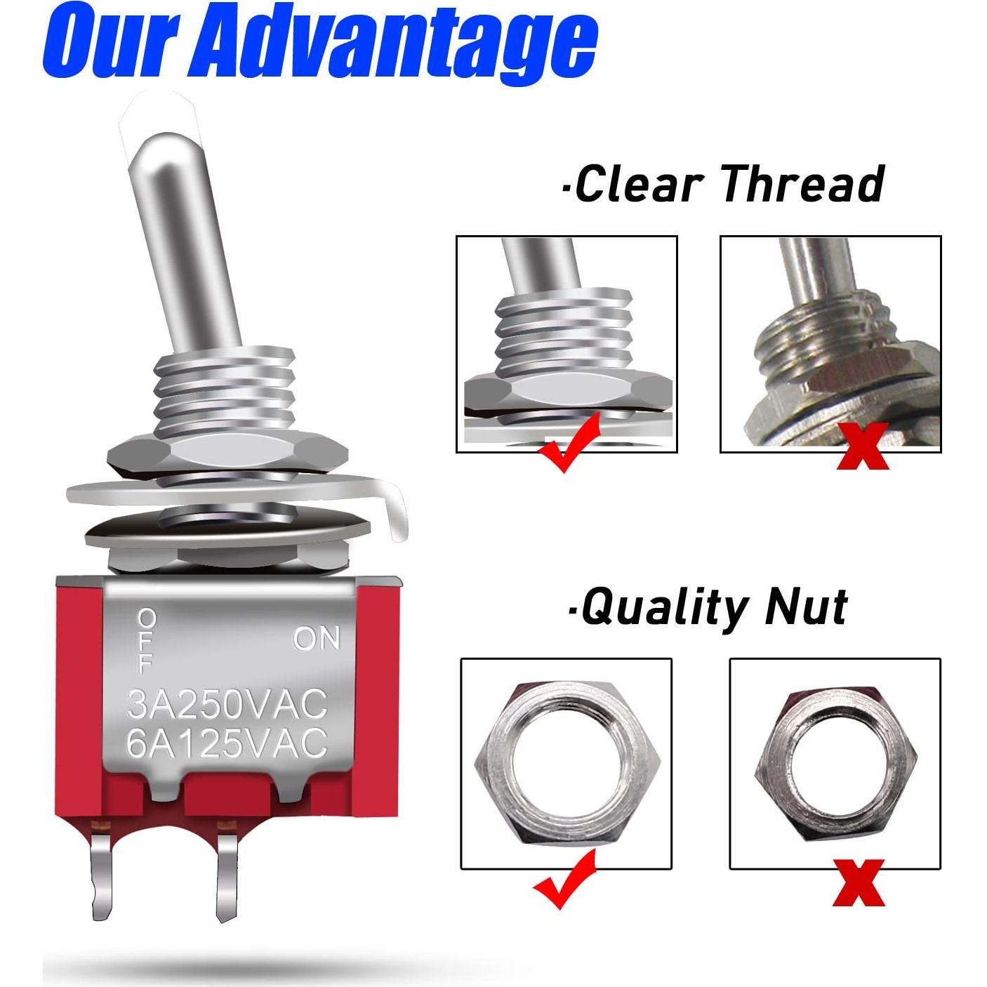 Interruptores Miniatura Toggle SPST mxuteuk 8Pcs 6A 125V