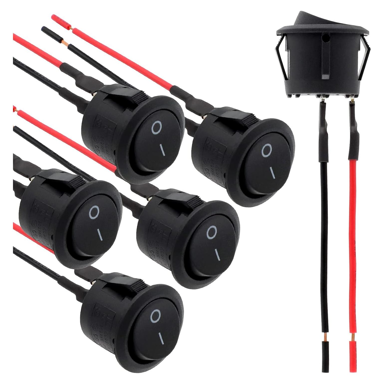 Interruptores Rocker Mini KCD1-X-Y 12V 6 Pcs Pre-Cableados