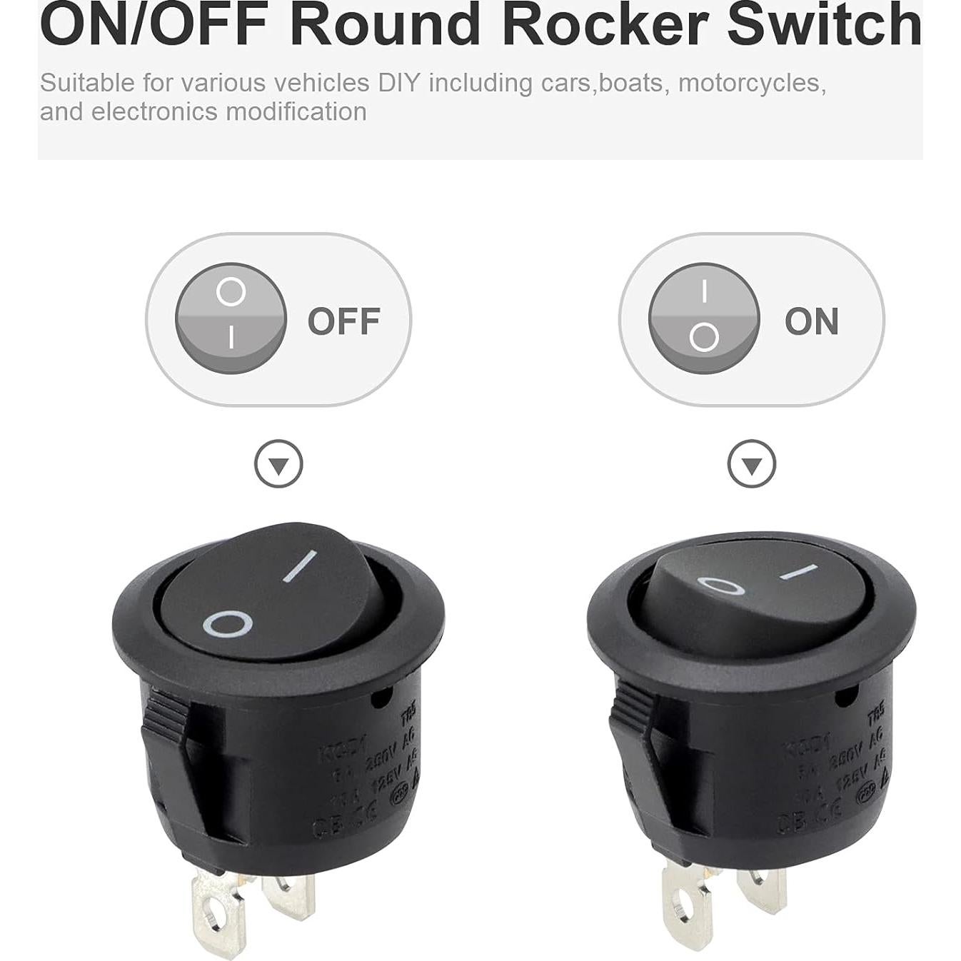 Interruptores Rocker Mini KCD1-X-Y 12V 6 Pcs Pre-Cableados