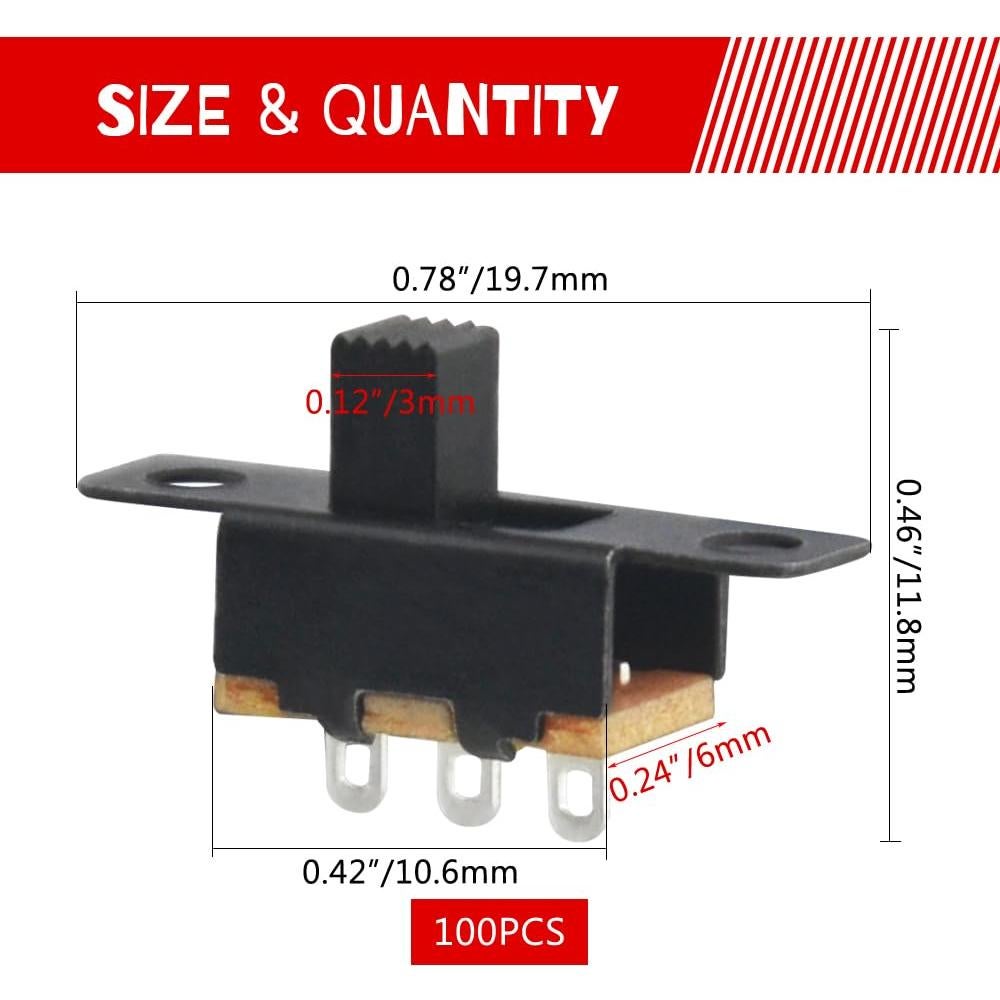 Interruptor Deslizante 3 Pin WMYCONGCONG 100 Pcs 0.5A 50V