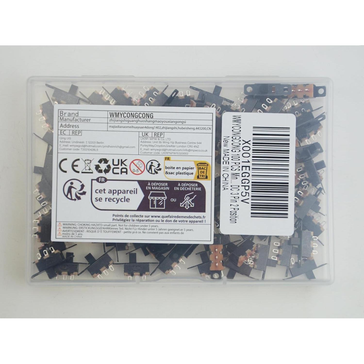 Interruptor Deslizante 3 Pin WMYCONGCONG 100 Pcs 0.5A 50V