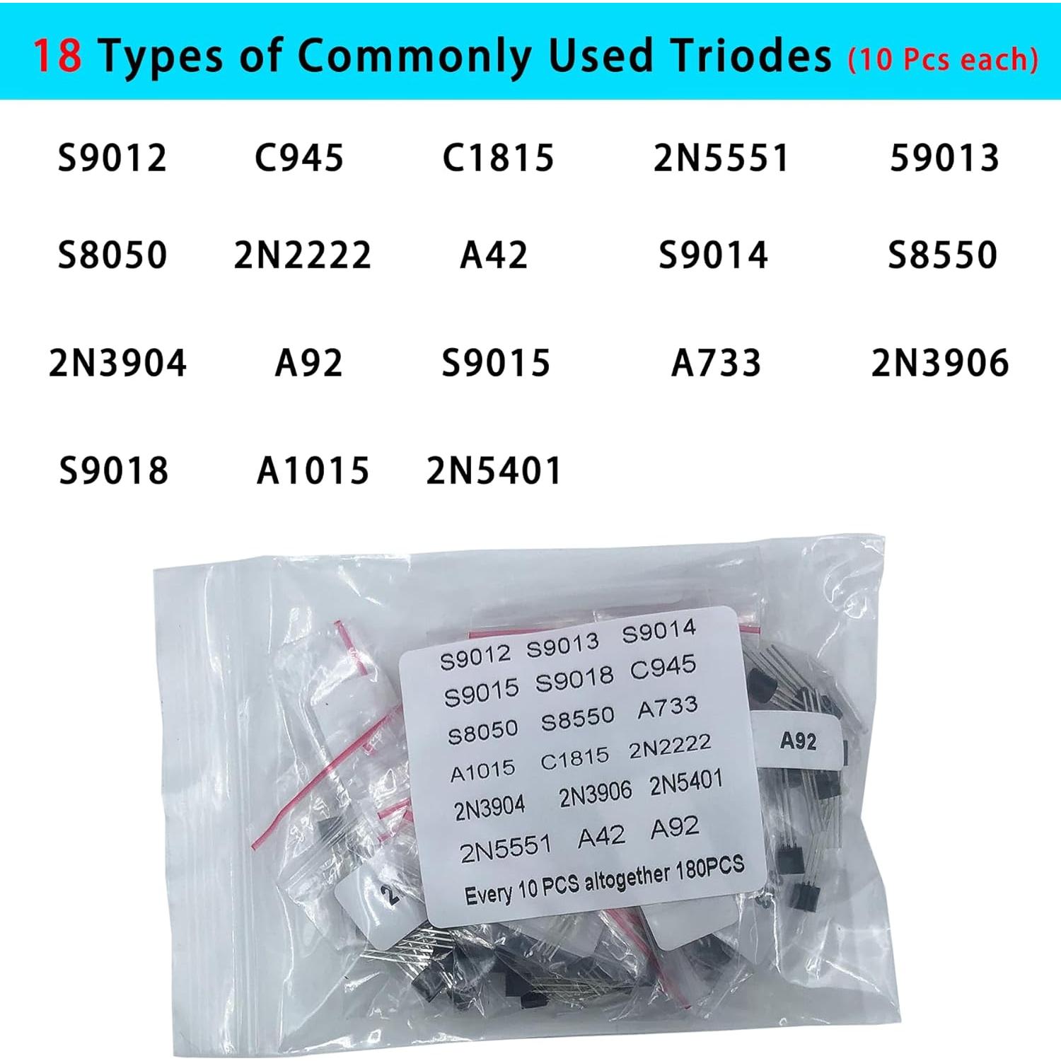 Kit de Componentes Electrónicos 1800 Pcs Nodehawk - Resistencias, Diodos, Transistores