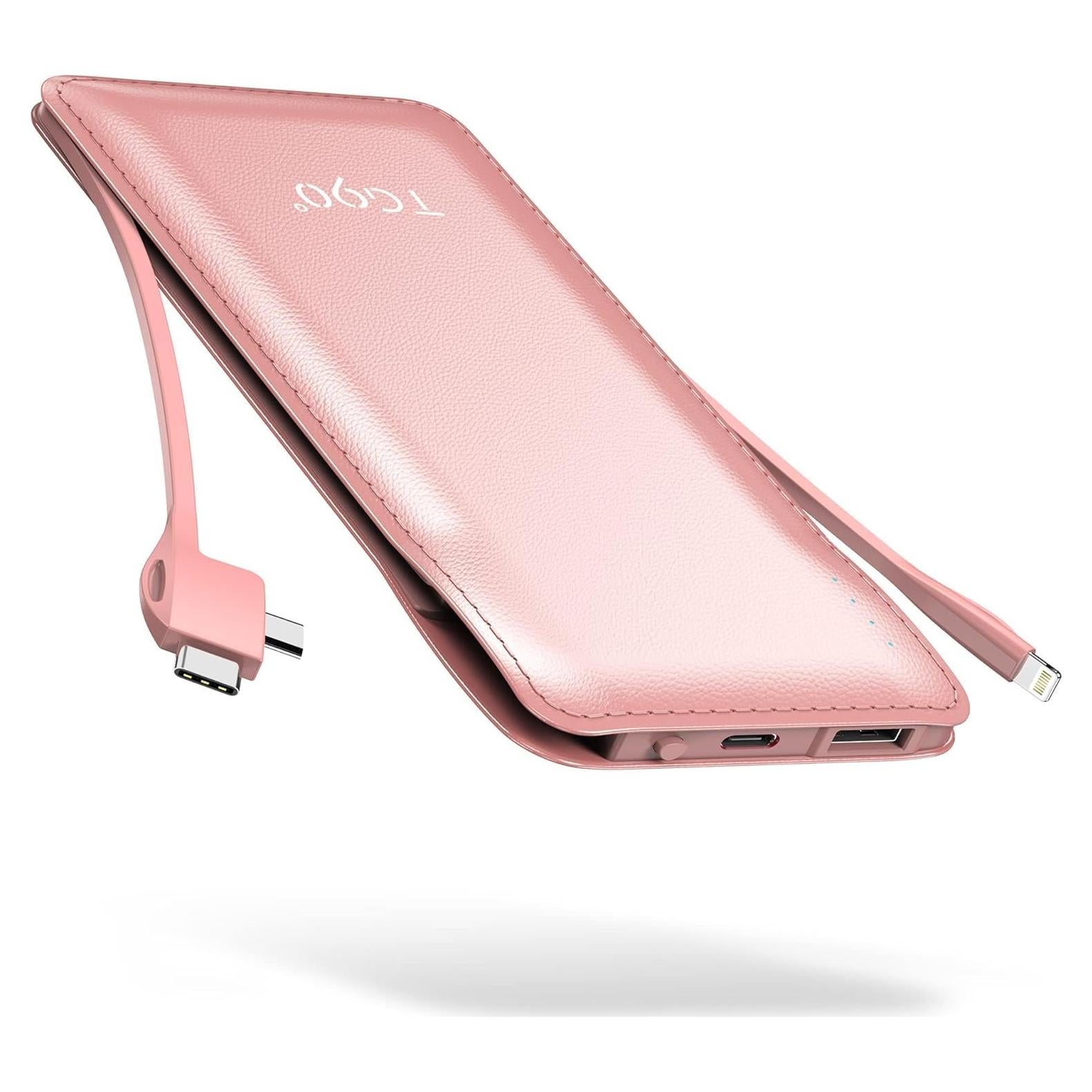 Cargador Portátil TG90° 10000mAh Rosa con Cables Integrados