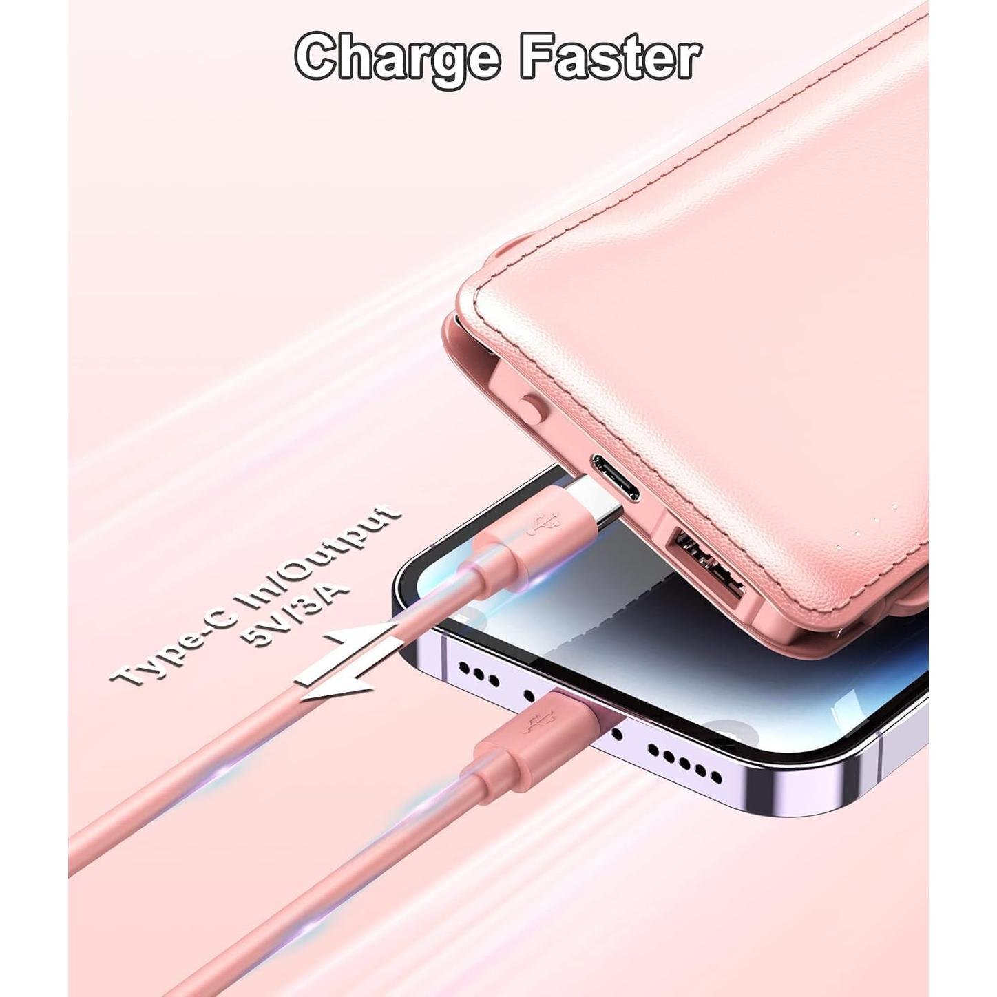 Cargador Portátil TG90° 10000mAh Rosa con Cables Integrados