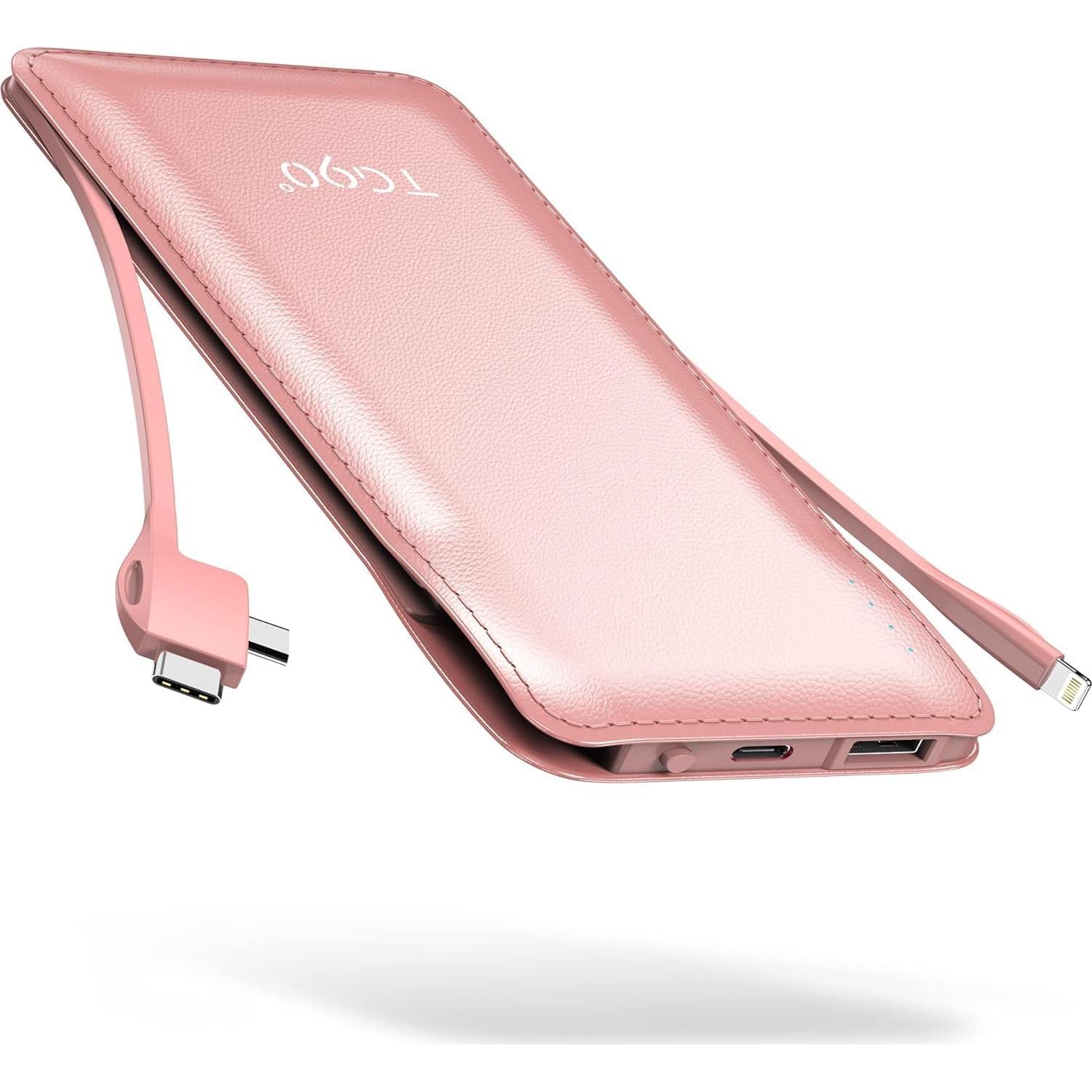 Cargador Portátil TG90° 10000mAh Rosa con Cables Integrados