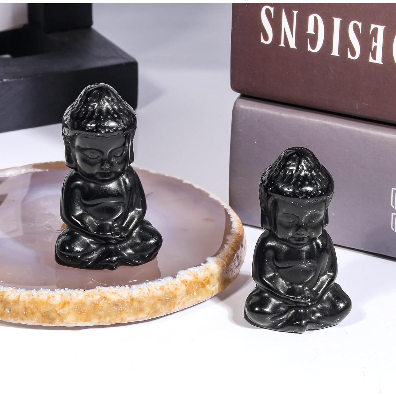 Estatua de Buda Bebé Rockcloud de Cristal Negro 50-55mm