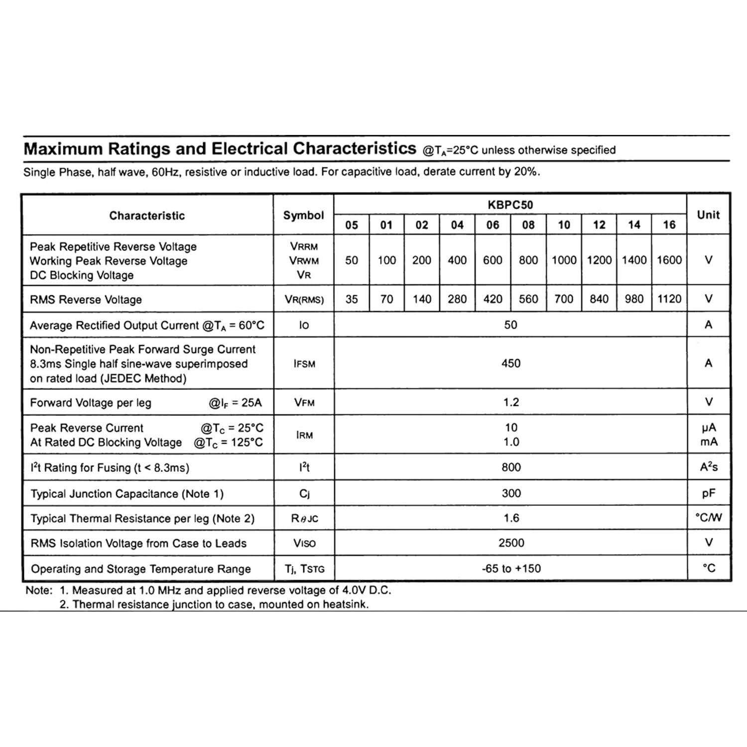 5 Diodos Rectificadores de Puente KBPC5010 50A 1000V