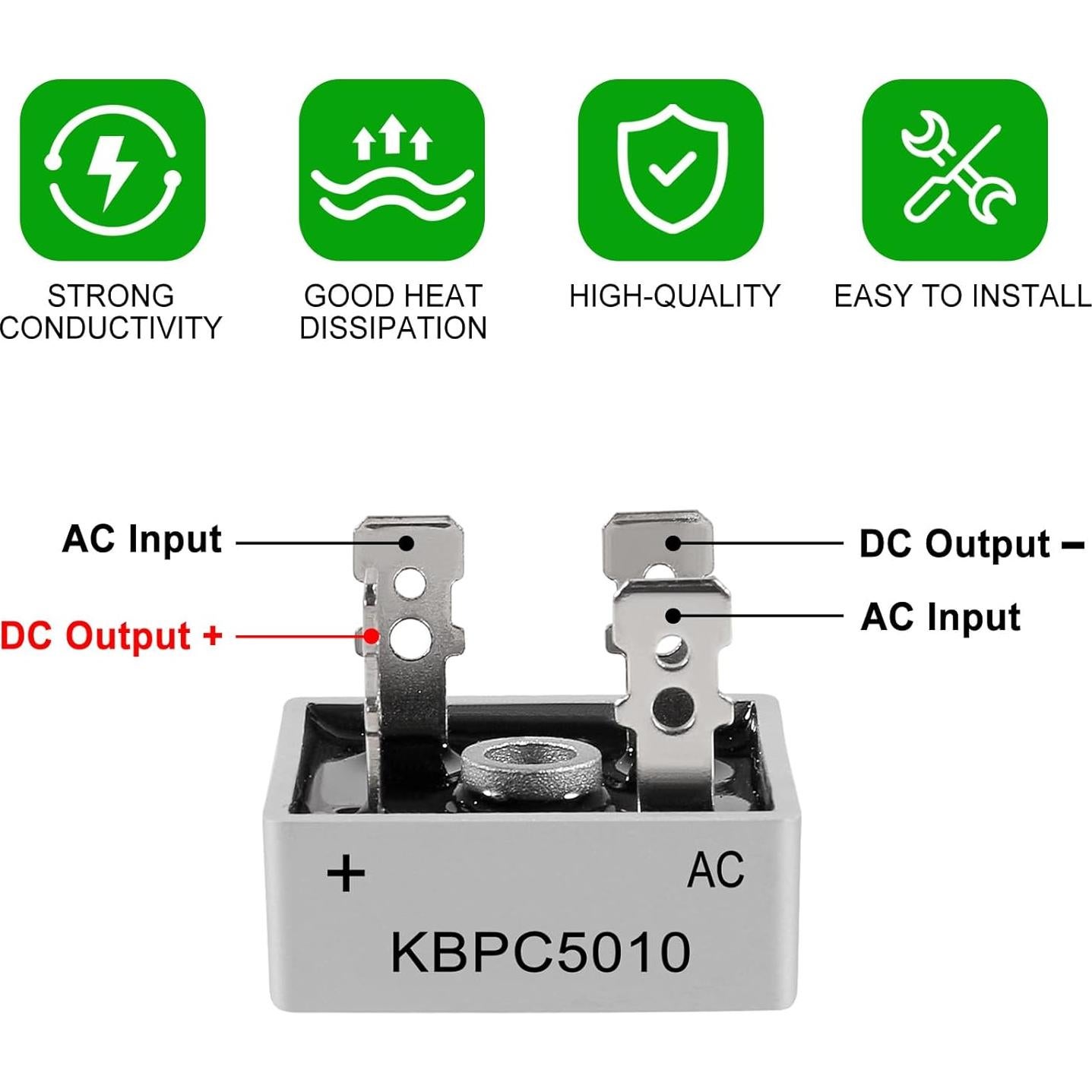 Diodo Rectificador de Puente KBPC5010 1000V 50A 8 Piezas