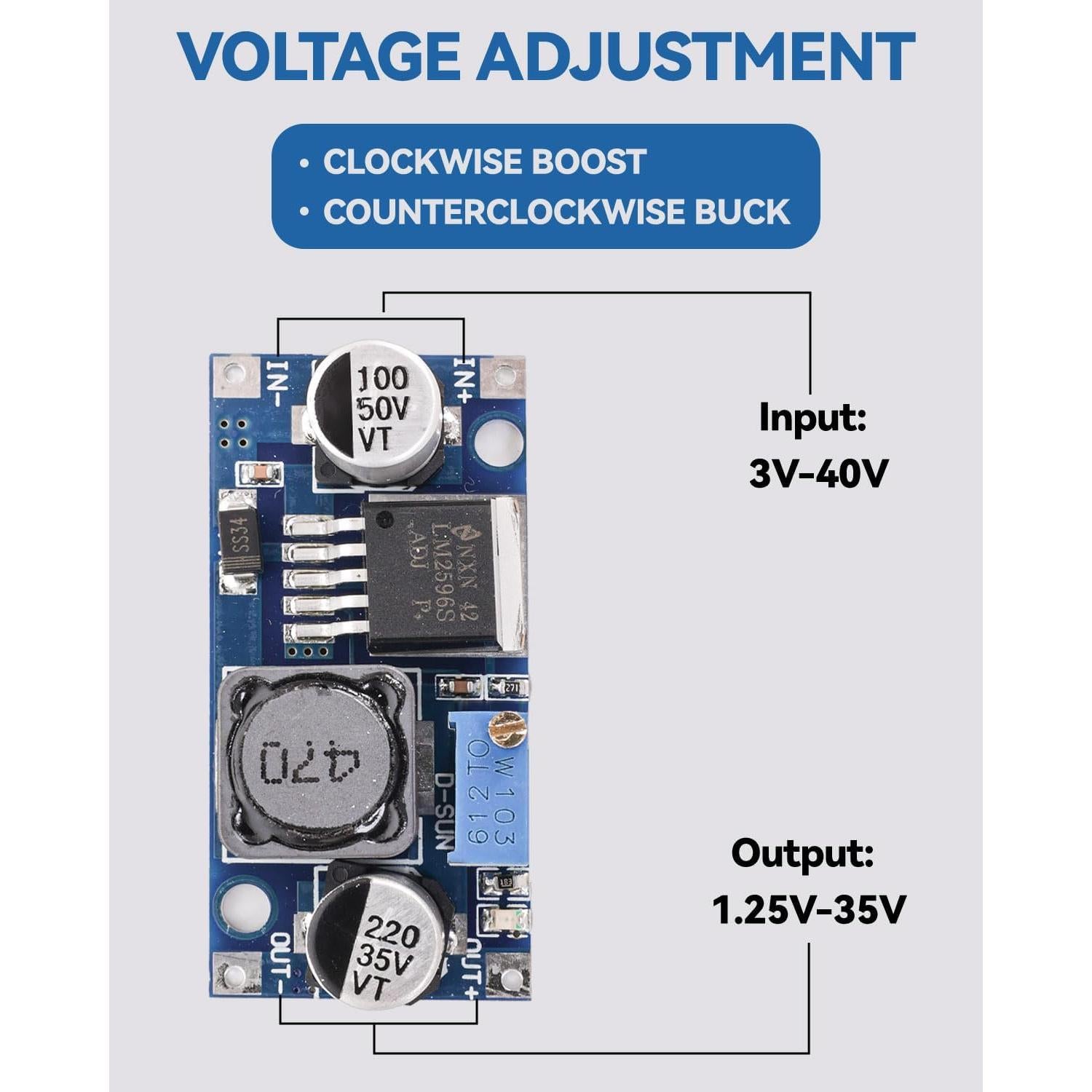 Paquete de 10 Reguladores de Voltaje LM2596 Ajustable 3-40V