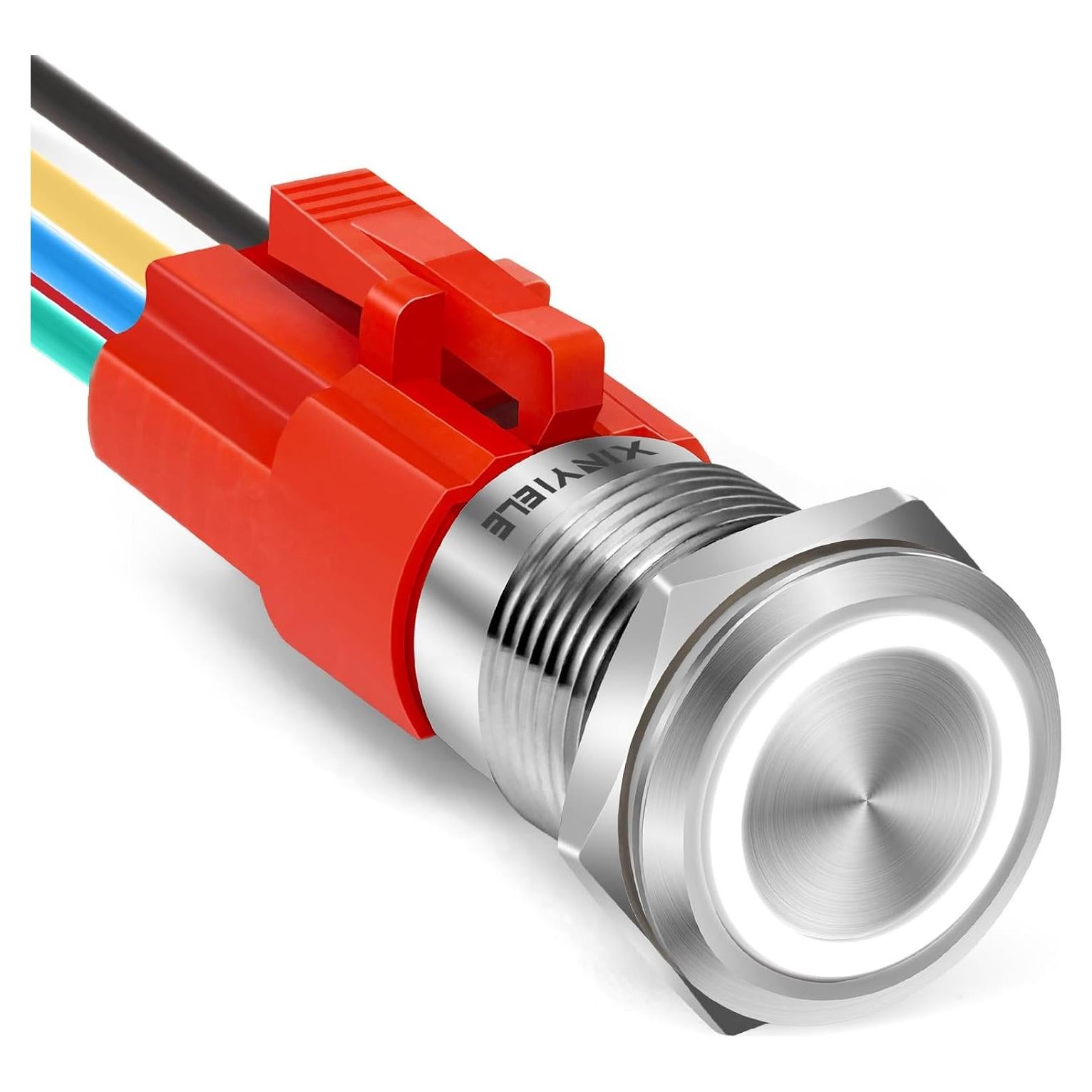 Interruptor pulsador 16mm XINYIELE acero inoxidable IP65 LED blanco