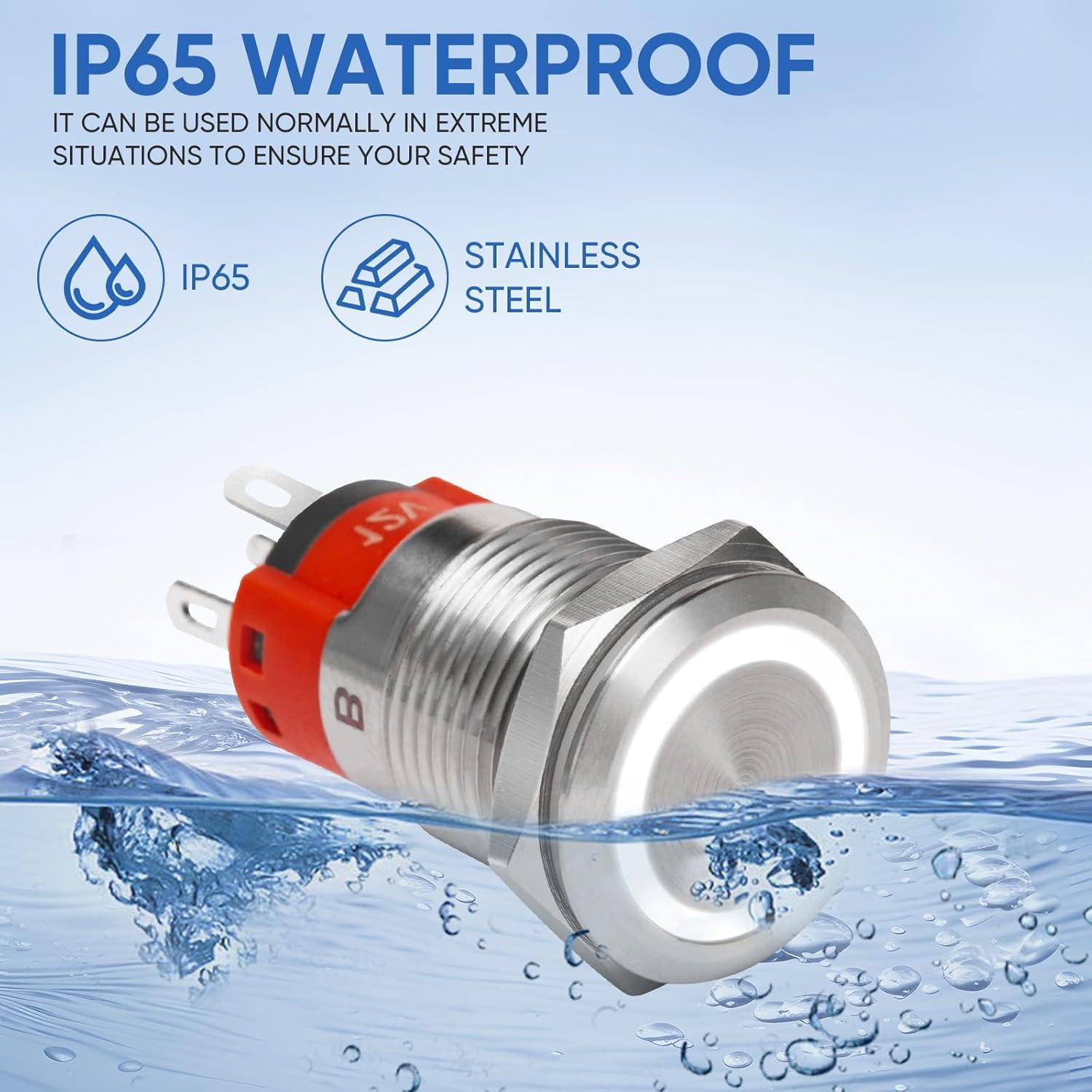 Interruptor pulsador 16mm XINYIELE acero inoxidable IP65 LED blanco