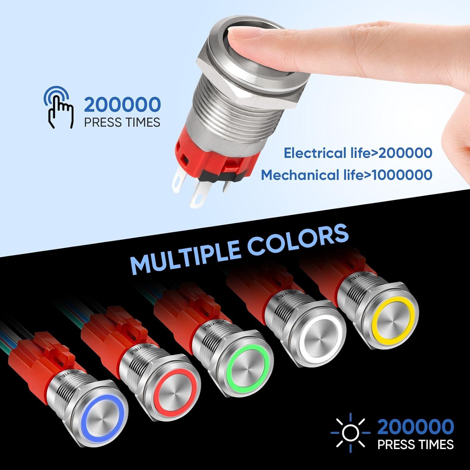 Interruptor pulsador 16mm XINYIELE acero inoxidable IP65 LED blanco