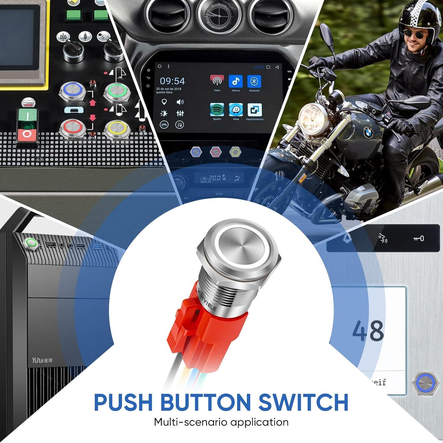 Interruptor pulsador 16mm XINYIELE acero inoxidable IP65 LED blanco