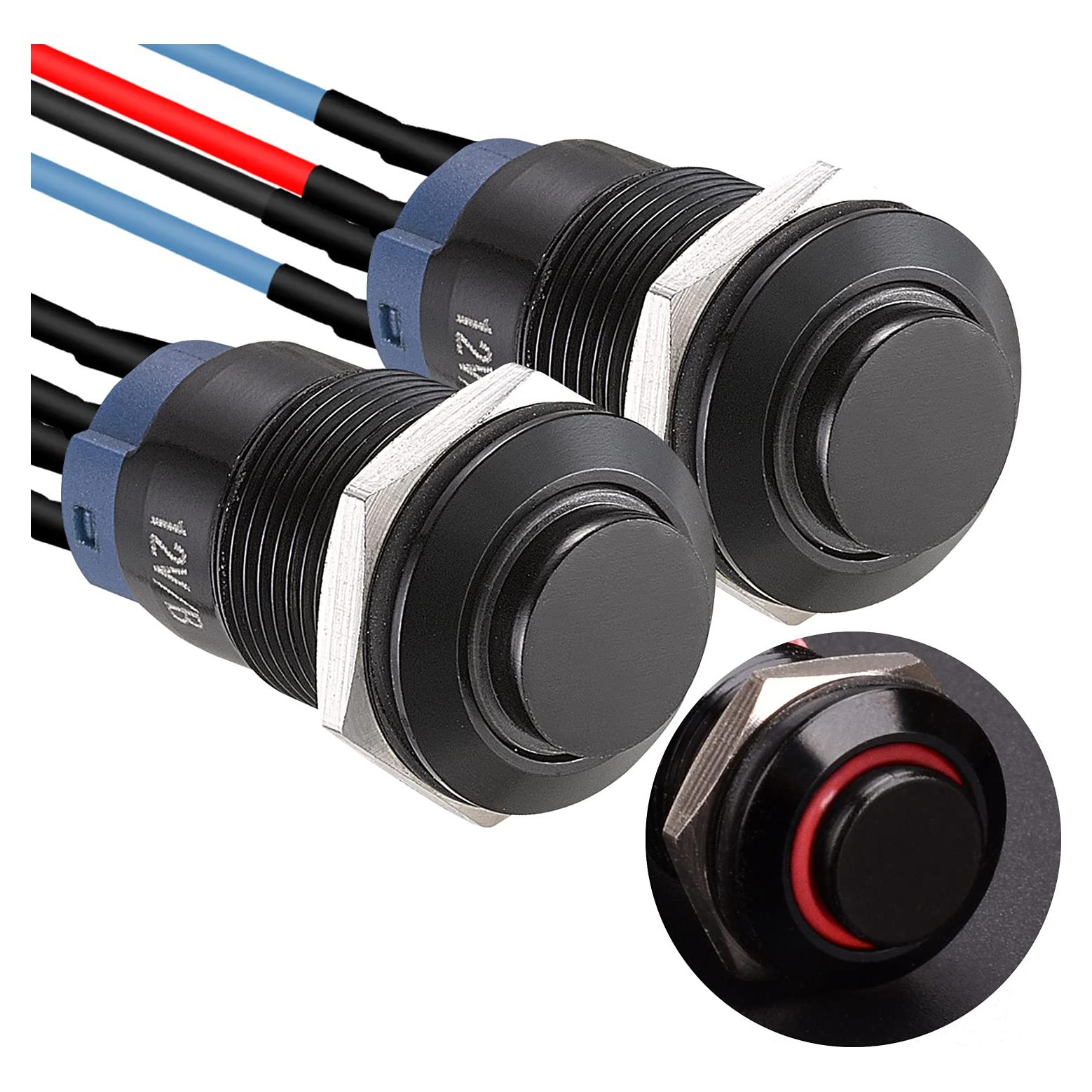 Interruptor Pulsador 12mm APIELE con Bloqueo y LED Rojo - 2 Pcs