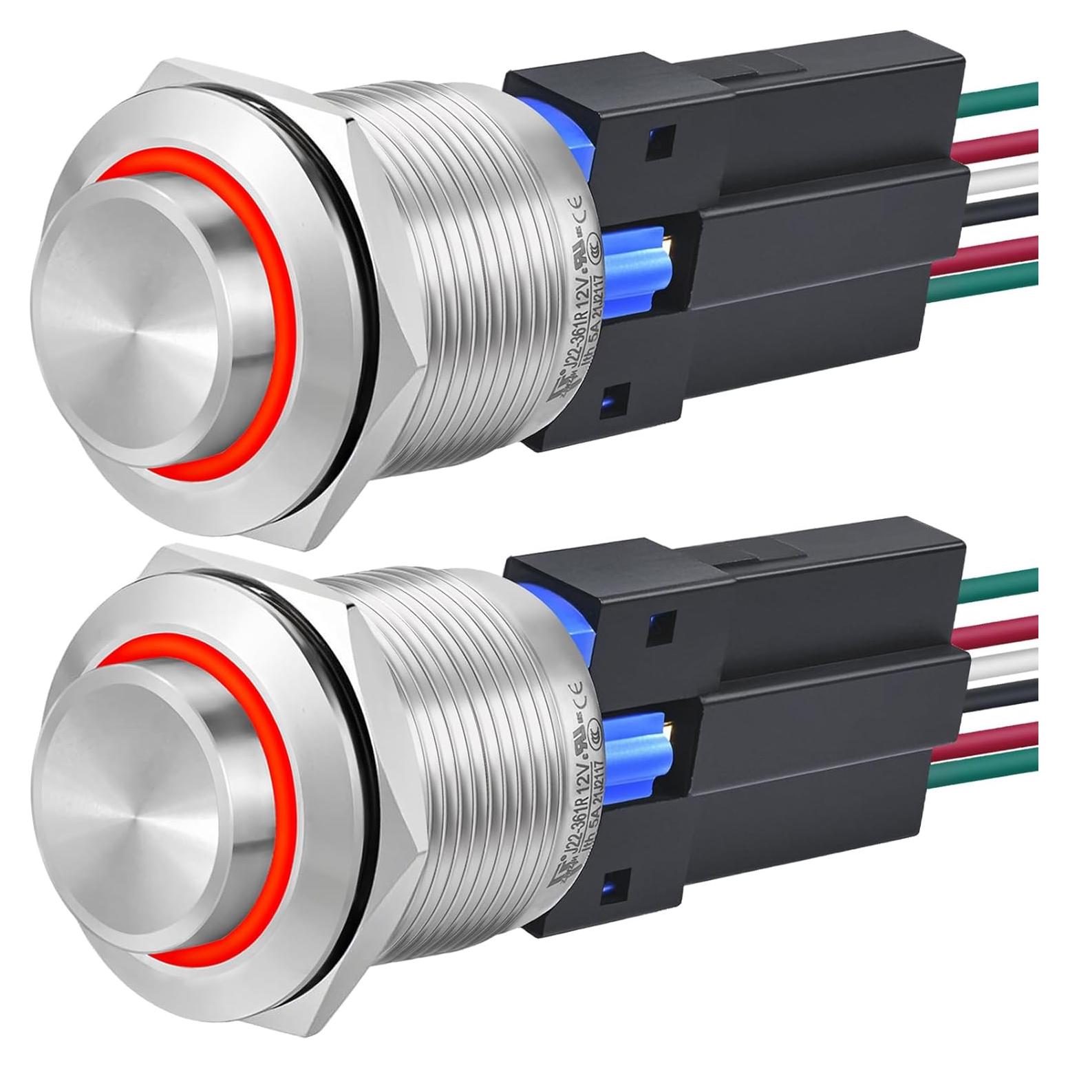 Interruptor Momentáneo 22mm ZJWZJH Acero Inoxidable 12V Rojo