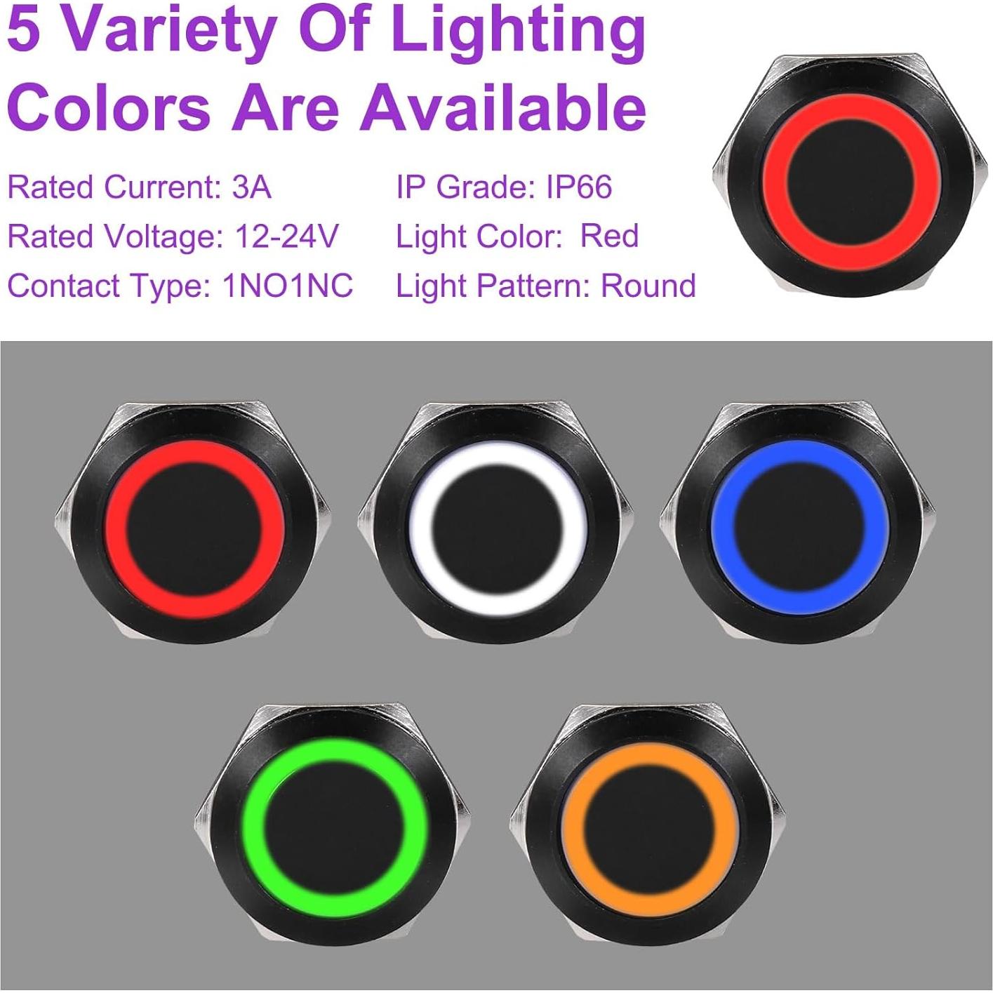 Interruptor de Botón Pulsador DMiotech 19mm Aluminio 2 Pack