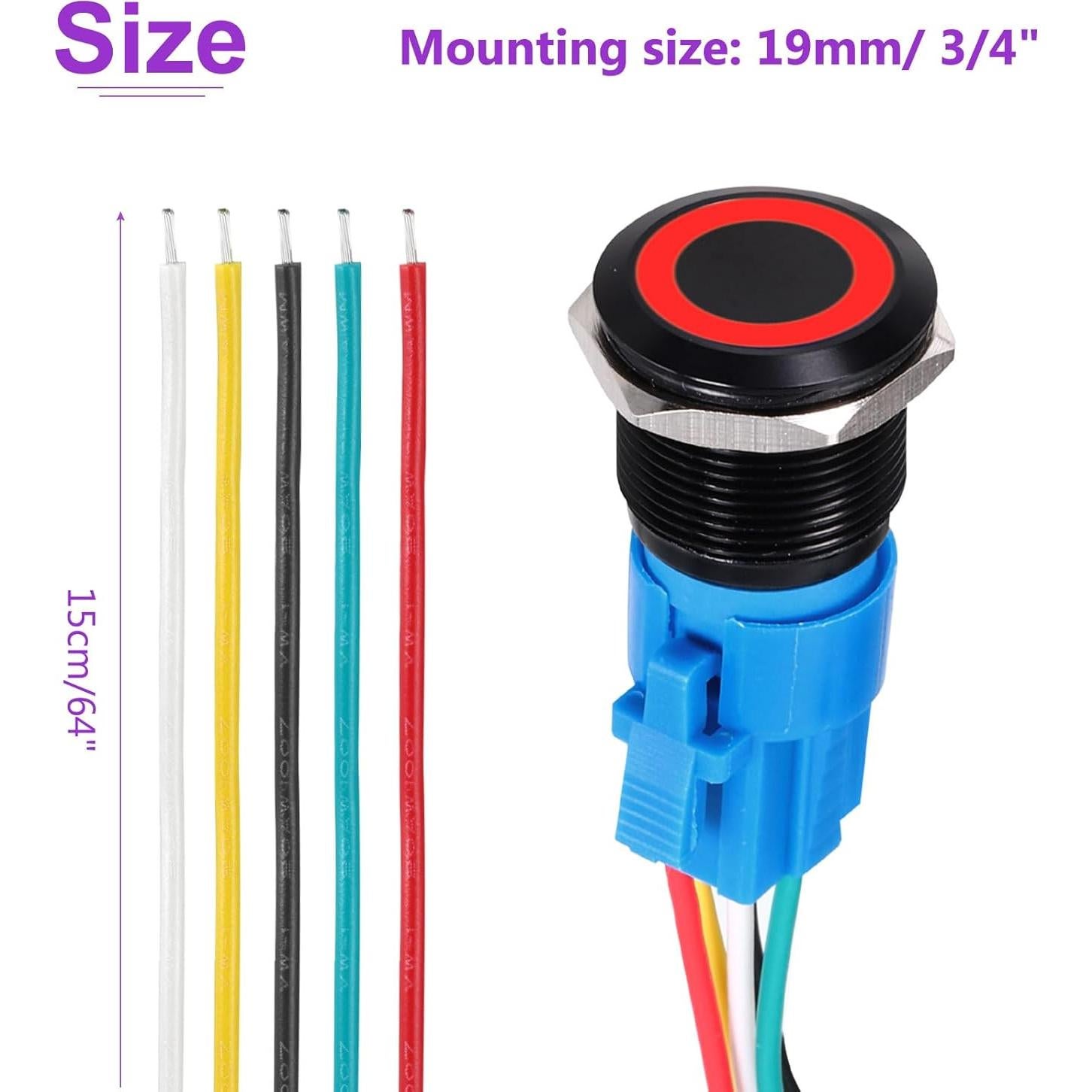 Interruptor de Botón Pulsador DMiotech 19mm Aluminio 2 Pack