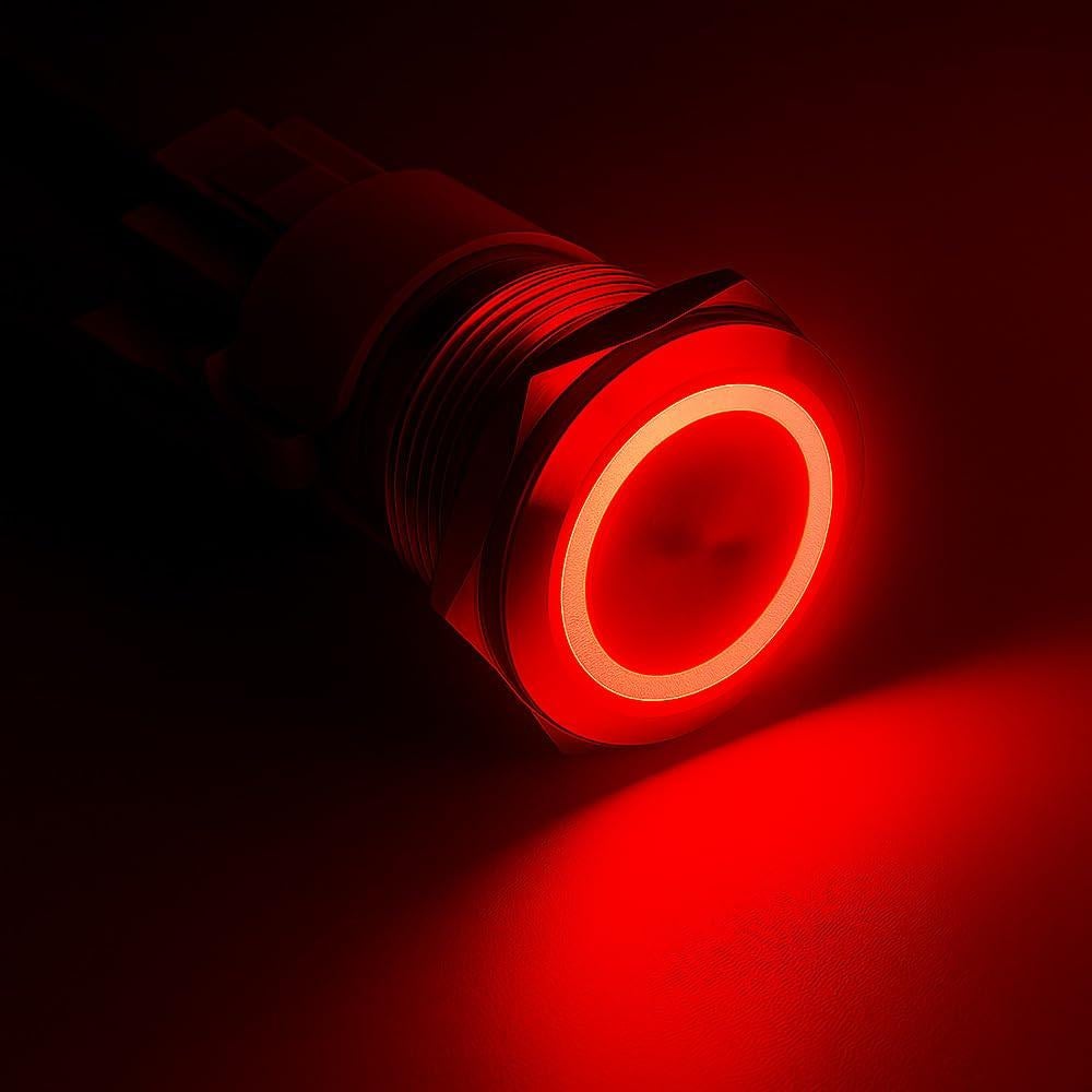 Botón Pulsador Momentáneo Gebildet 22mm Acero Inoxidable LED Rojo