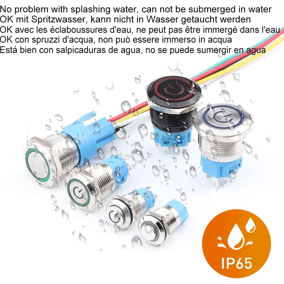 Botón Pulsador Momentáneo Gebildet 22mm Acero Inoxidable LED Rojo