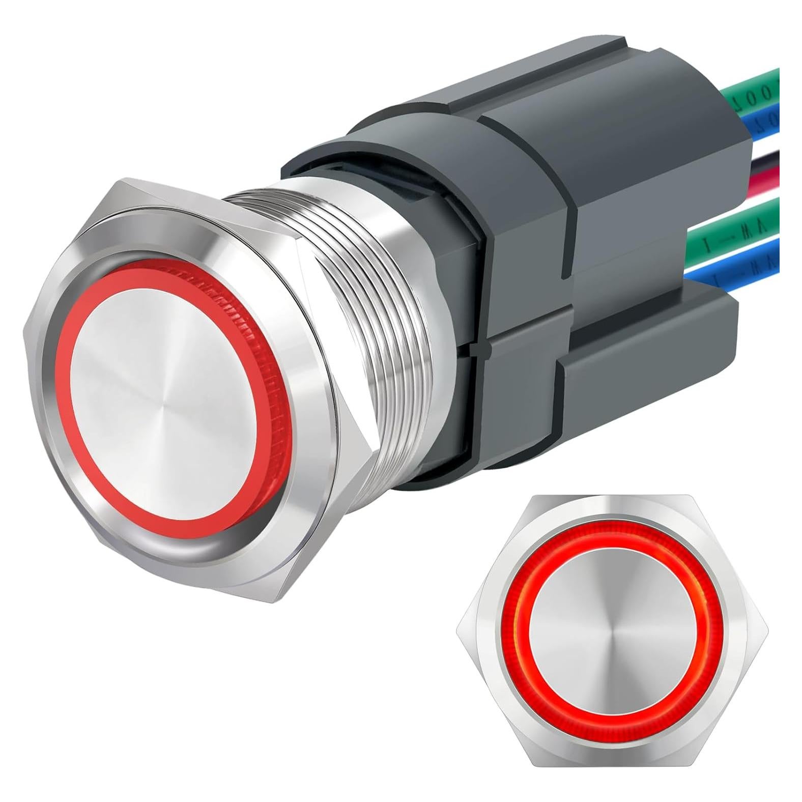 Interruptor de Botón de Presión ZJWZJH 15A 12V IP67 Acero Inoxidable