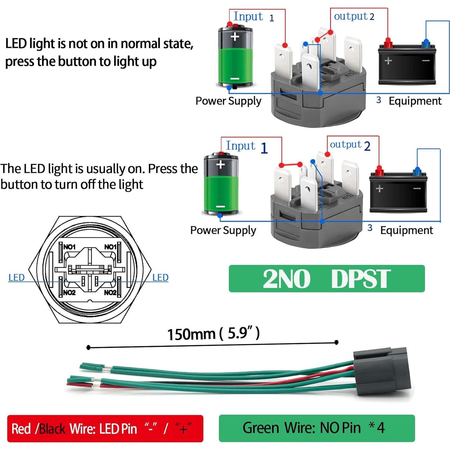 Interruptor de Botón de Presión ZJWZJH 15A 12V IP67 Acero Inoxidable