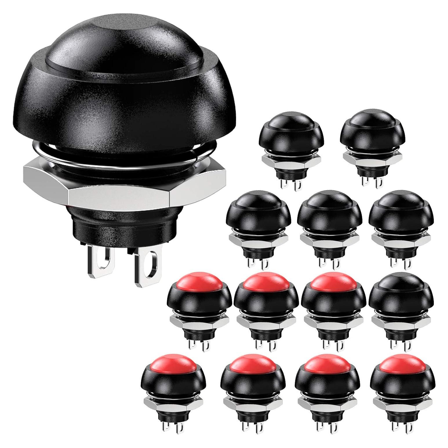 Interruptor Momentáneo Impermeable DIYhz 12MM 14PCS Rojo Negro