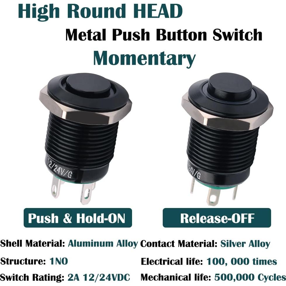 Interruptor Momentáneo DMWD 12mm IP66 Rojo 2 Piezas