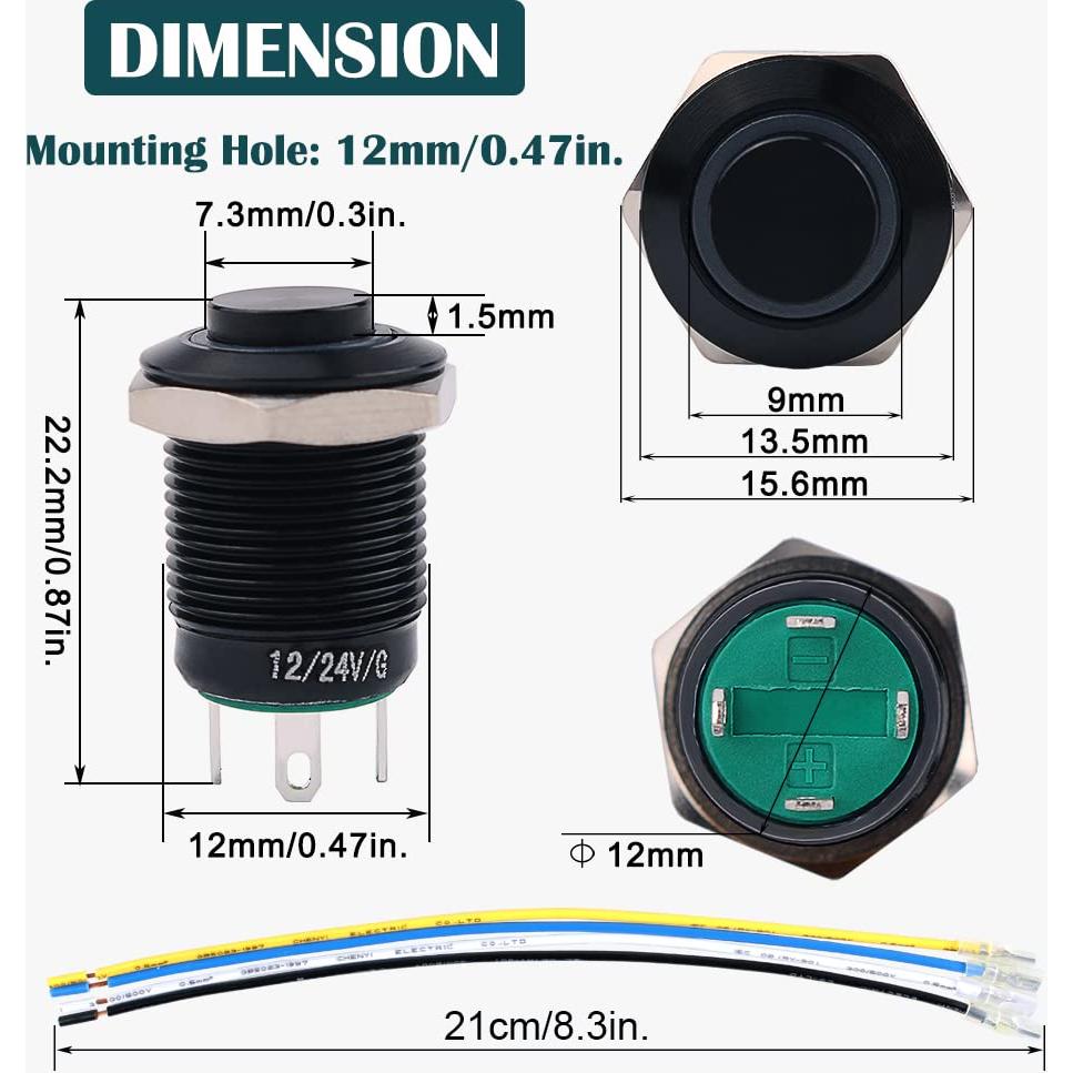 Interruptor Momentáneo DMWD 12mm IP66 Rojo 2 Piezas