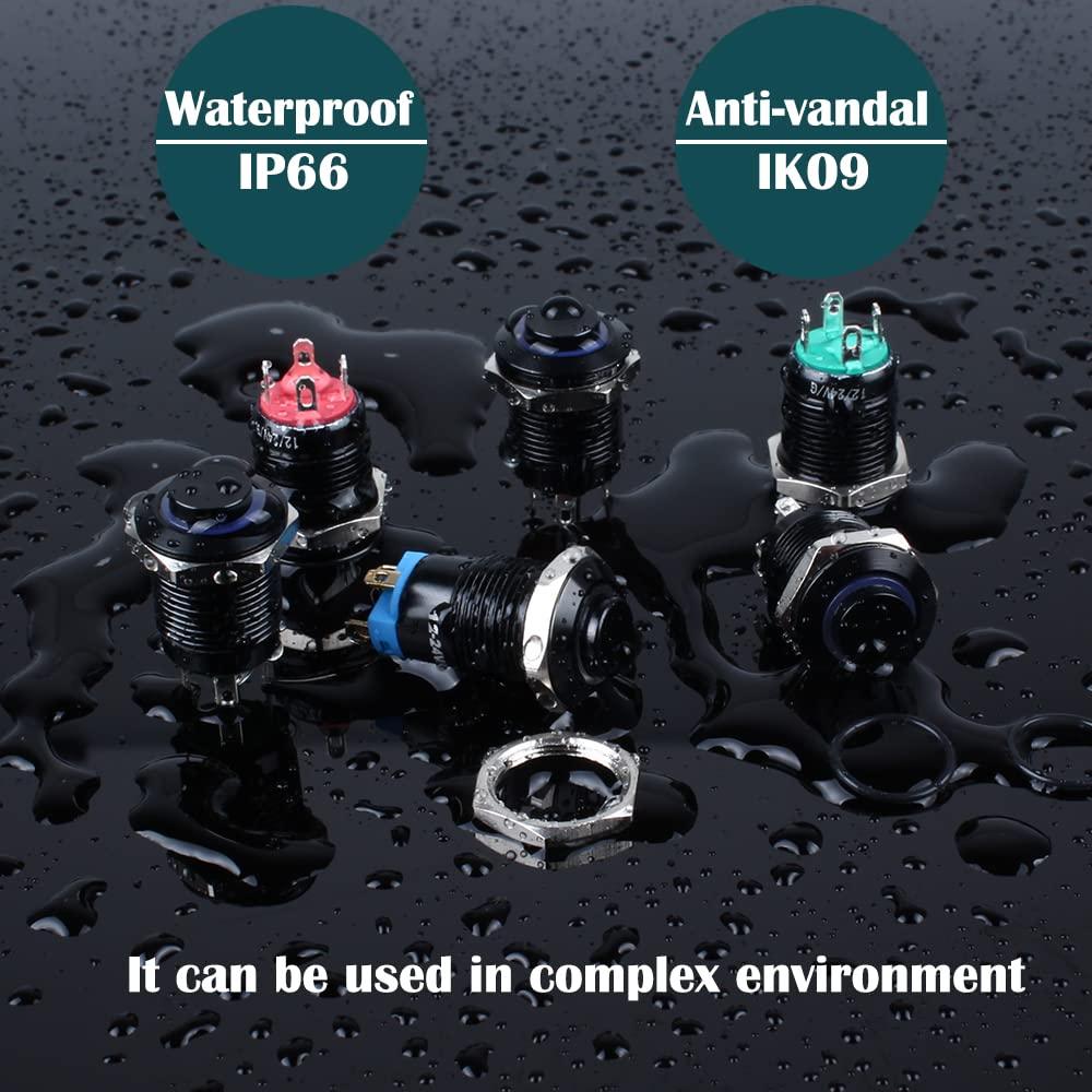 Interruptor Momentáneo DMWD 12mm IP66 Rojo 2 Piezas