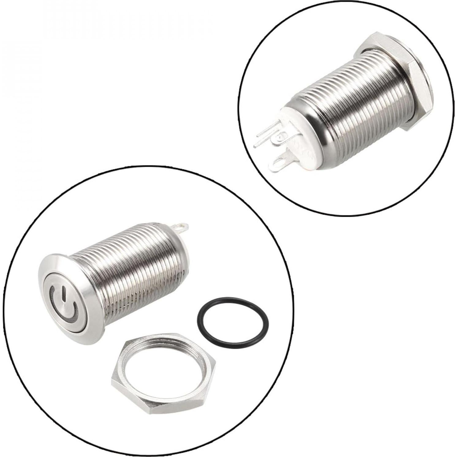 Interruptor de Botón Metálico uxcell 12mm Retención 1NO LED Blanco