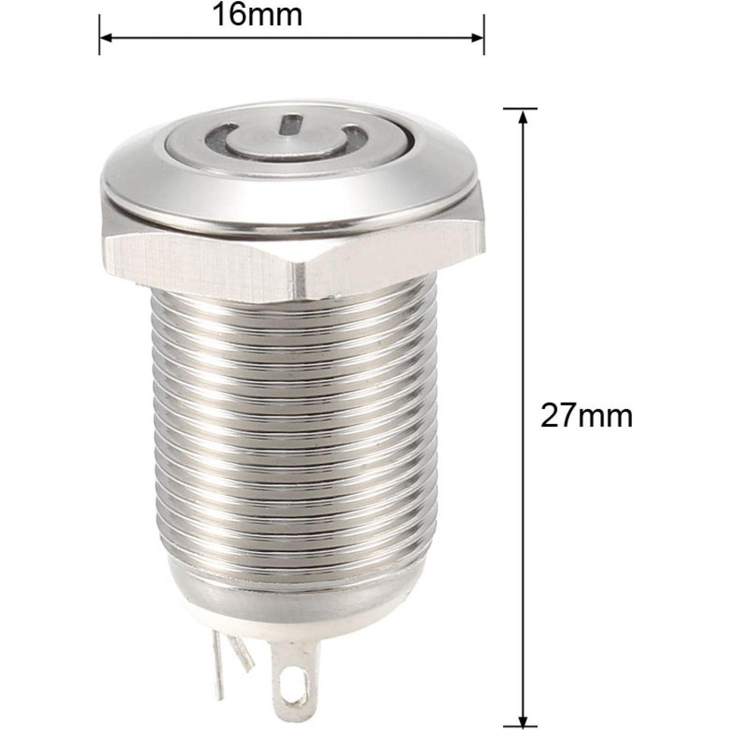 Interruptor de Botón Metálico uxcell 12mm Retención 1NO LED Blanco