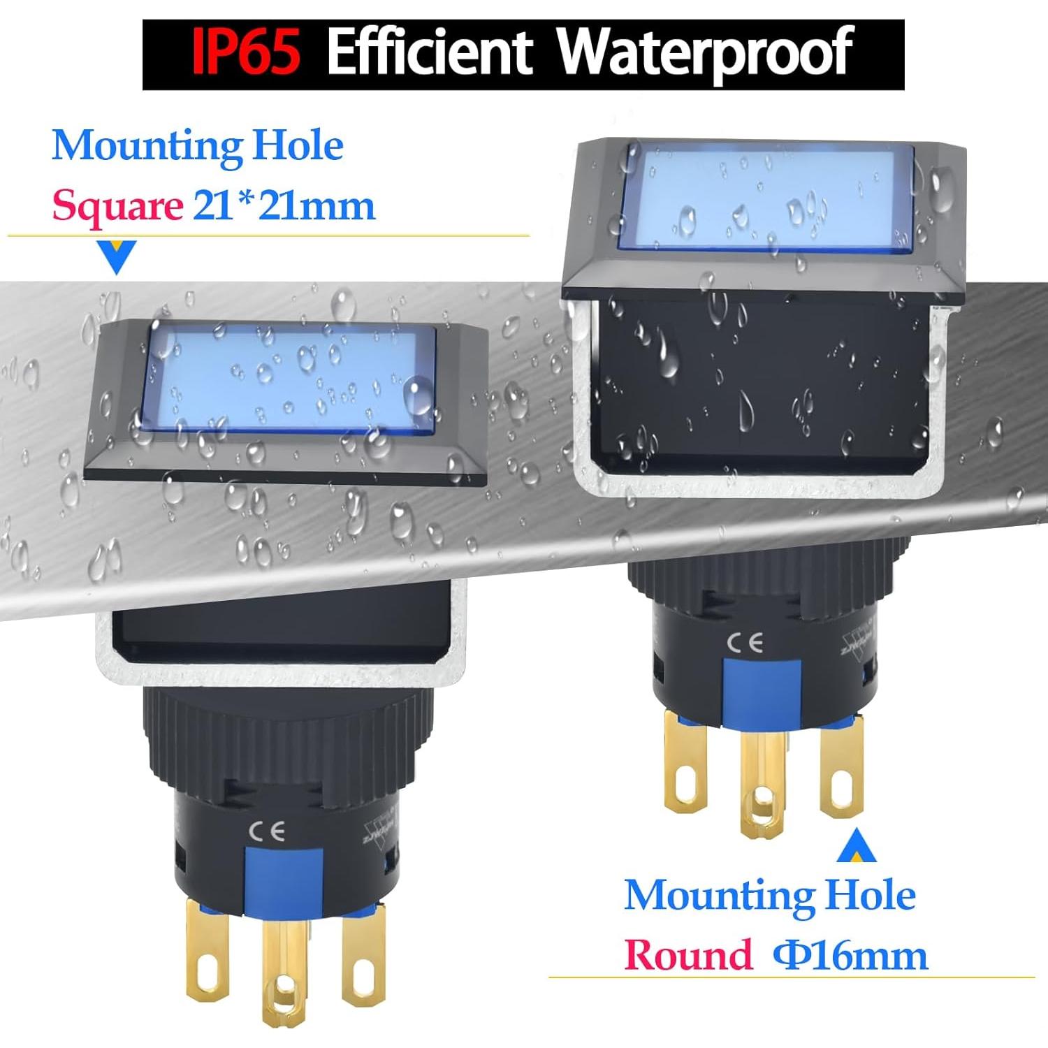 Interruptor Cuadrado ZGSZJHF 21x21mm 12/24V LED Azul IP65