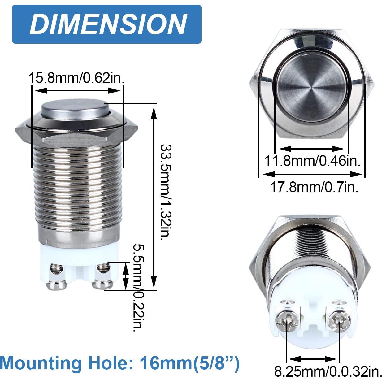 Paquete de 2 Interruptores Metálicos Impermeables DMWD 16mm