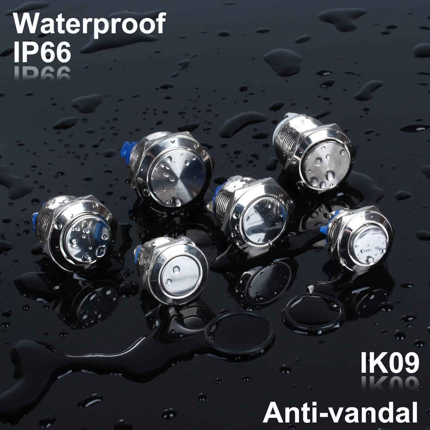 Paquete de 2 Interruptores Metálicos Impermeables DMWD 16mm