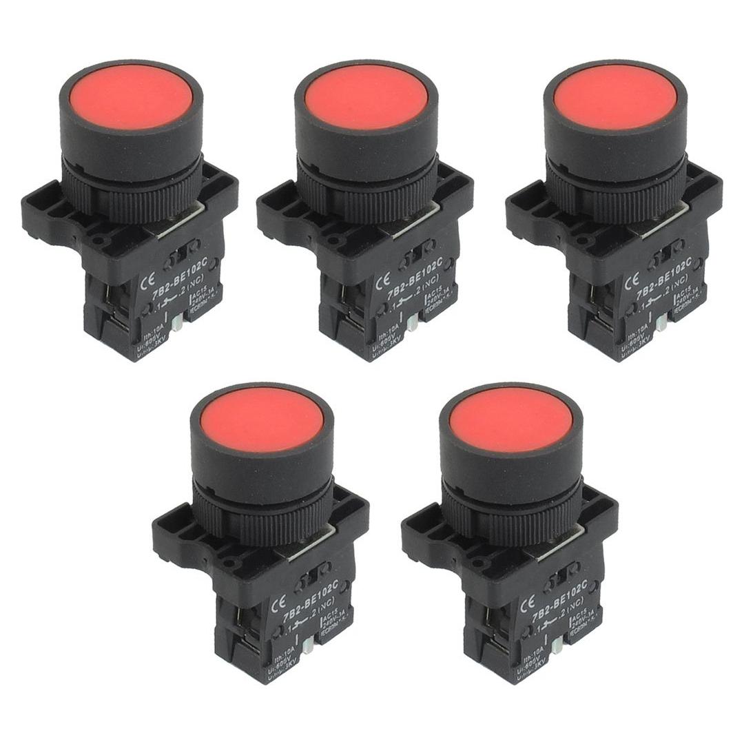 Interruptor de Botón Momentáneo Rojo uxcell 600V 10A 22mm 5pcs