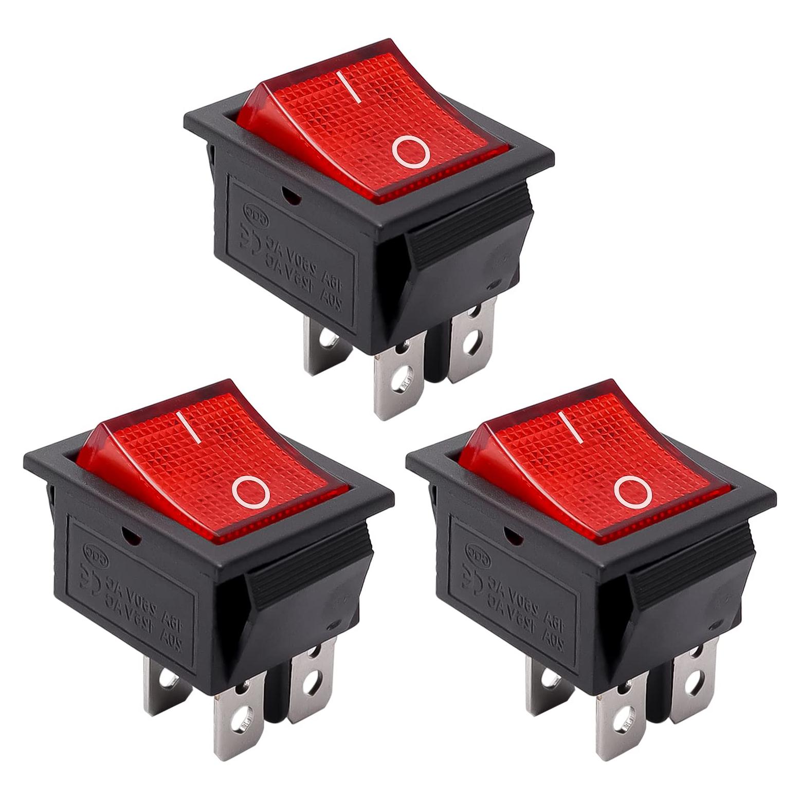 Interruptor de Palanca mxuteuk KCD2-201NR 3 Pcs Luz Roja 250V 15A