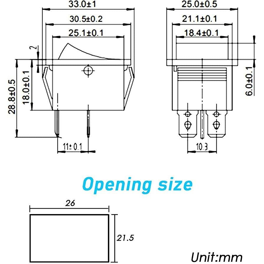 Interruptor de Palanca mxuteuk KCD2-201NR 3 Pcs Luz Roja 250V 15A