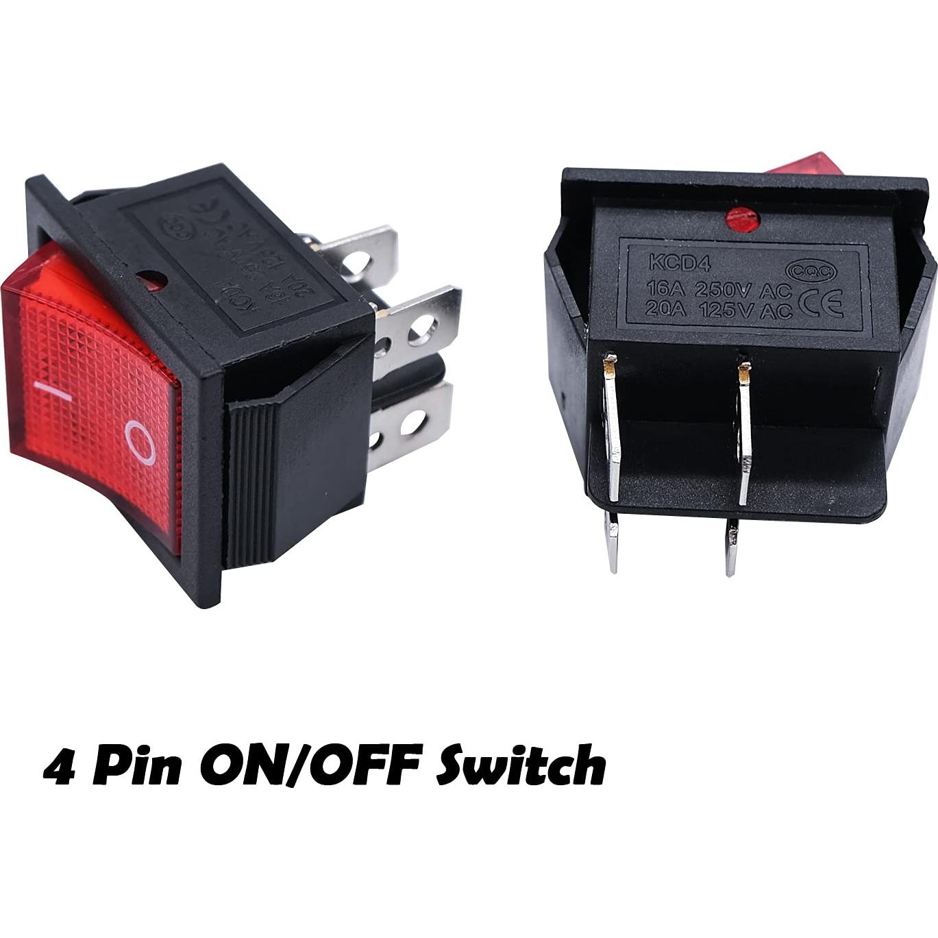 Interruptor de Palanca mxuteuk KCD2-201NR 3 Pcs Luz Roja 250V 15A