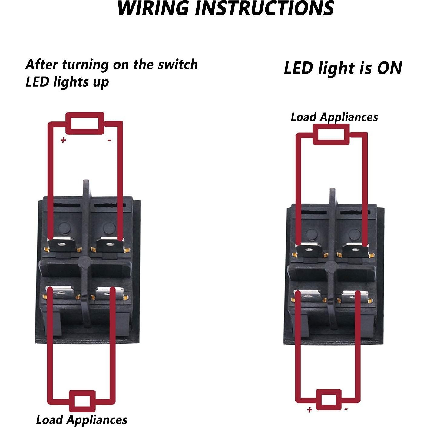 Interruptor de Palanca mxuteuk KCD2-201NR 3 Pcs Luz Roja 250V 15A