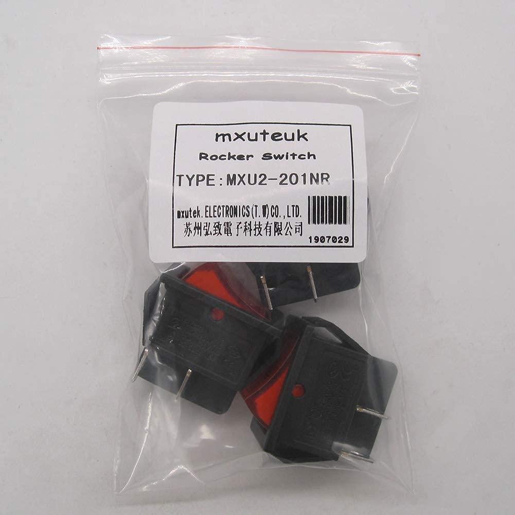 Interruptor de Palanca mxuteuk KCD2-201NR 3 Pcs Luz Roja 250V 15A