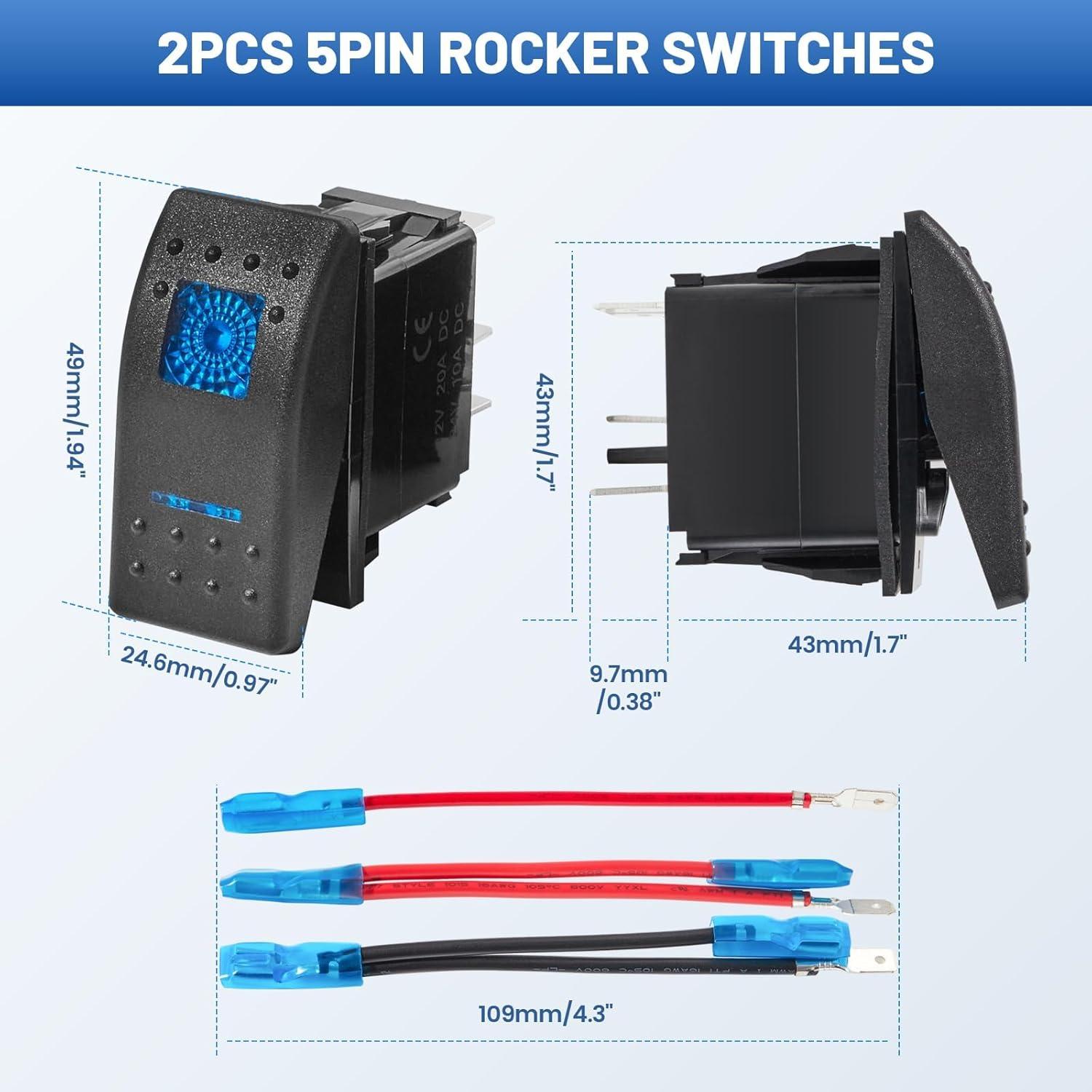 Interruptor de Palanca Anina 5 Pin SPST 20A 12V LED Azul IP65