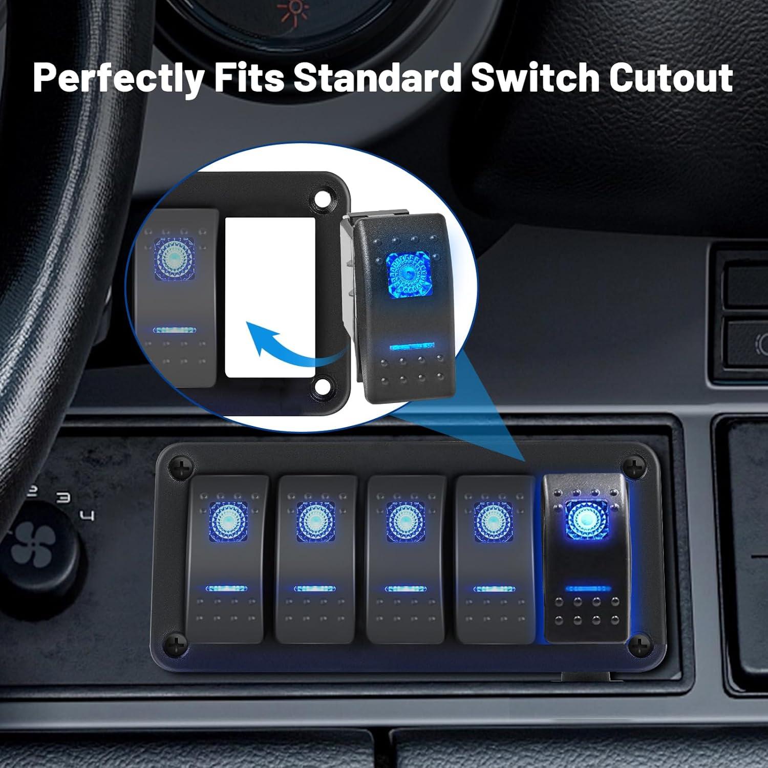 Interruptor de Palanca Anina 5 Pin SPST 20A 12V LED Azul IP65