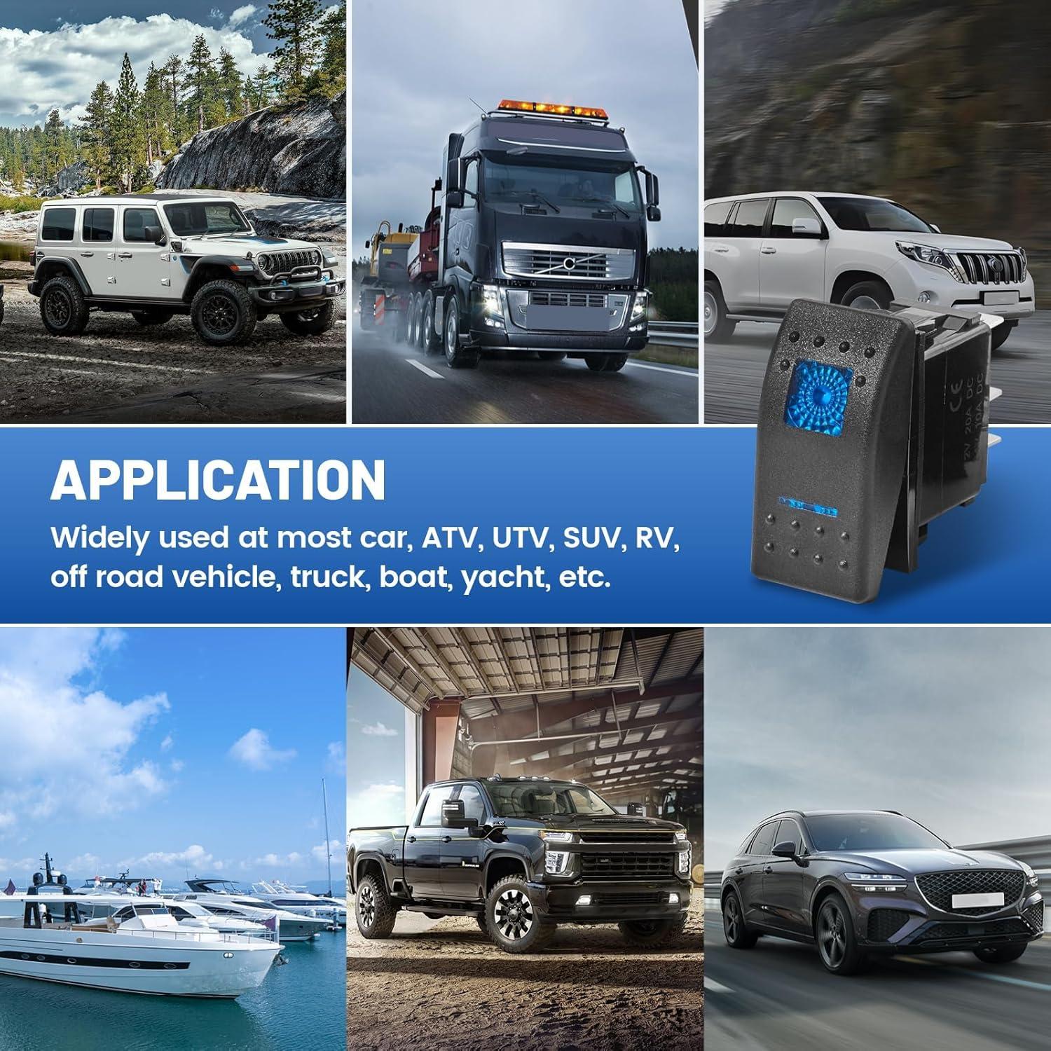 Interruptor de Palanca Anina 5 Pin SPST 20A 12V LED Azul IP65