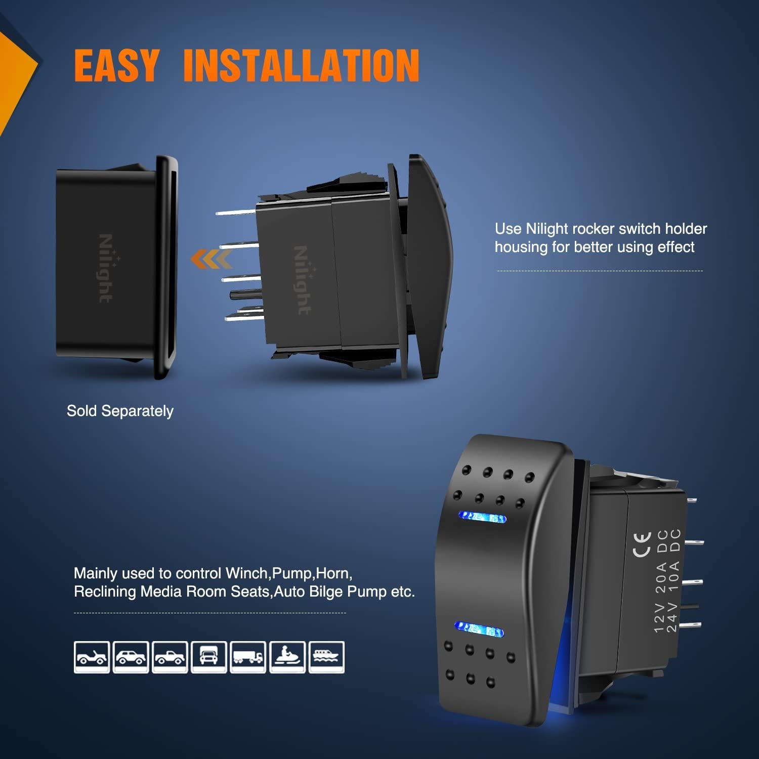 Interruptor Rocker Impermeable Nilight DPDT 12V 24V 7 Pines