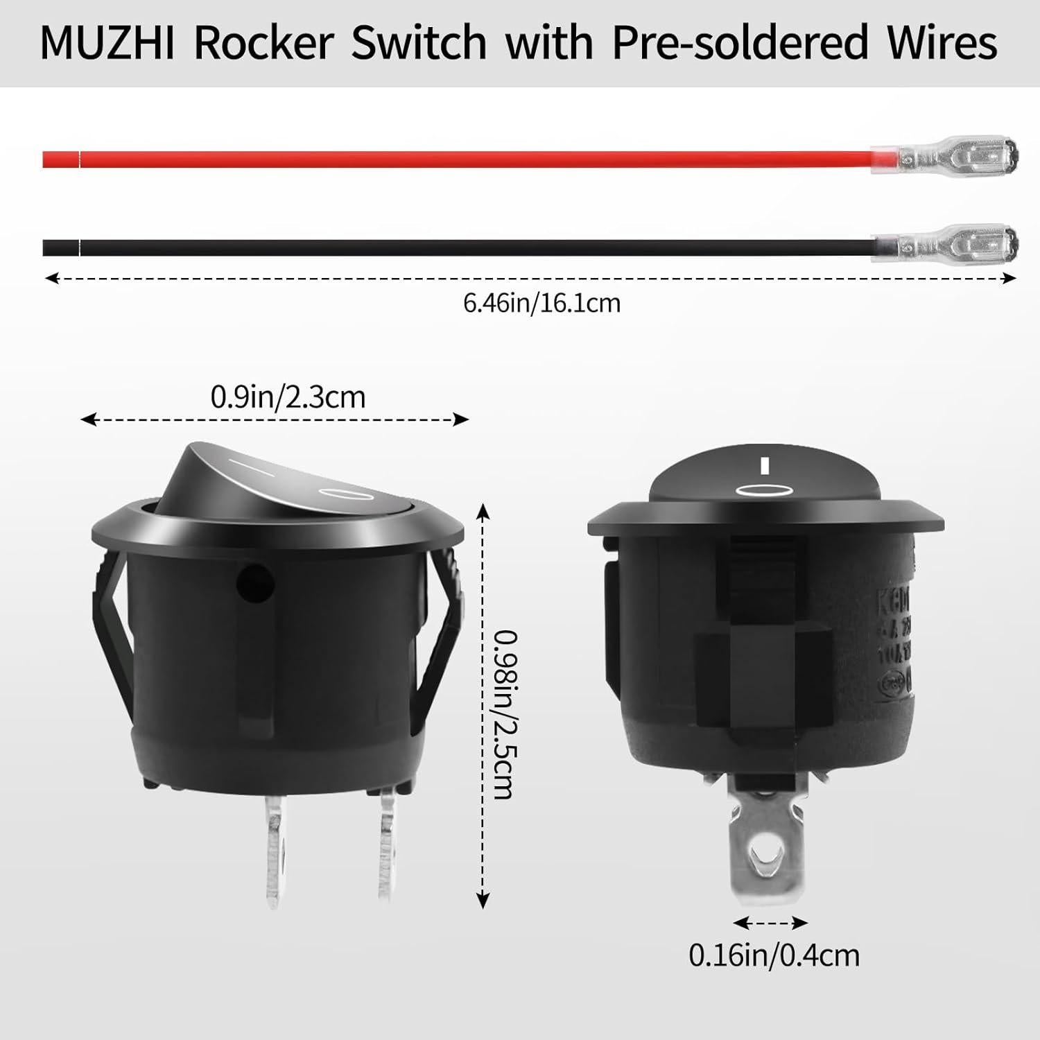 10 Interruptores Rocker Redondos SPST 20mm Wahijihe