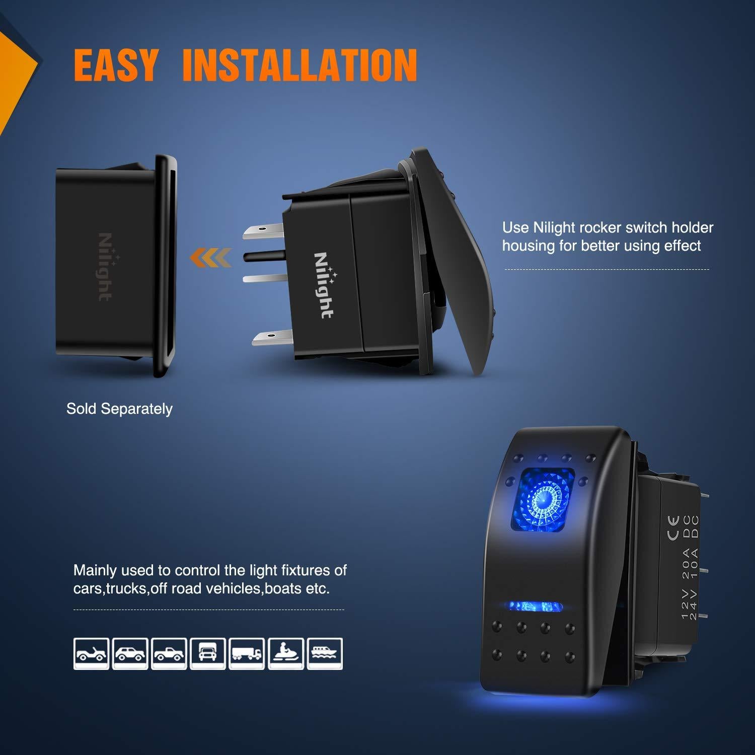 Interruptores de Palanca Nilight 6PCS 5PIN SPST 20A/12V Azul