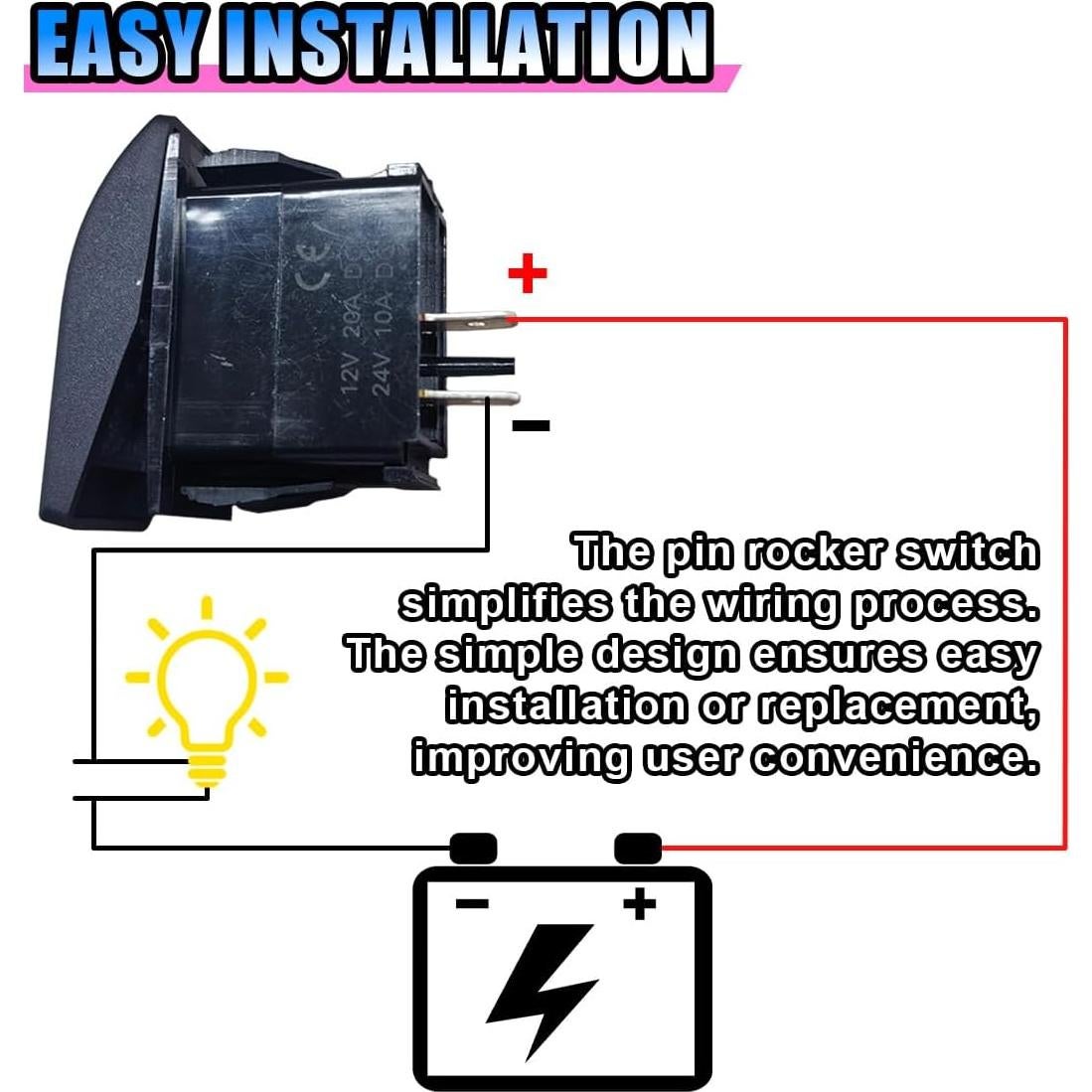 Interruptor Rocker 12V BDZMC SPST Impermeable 20A