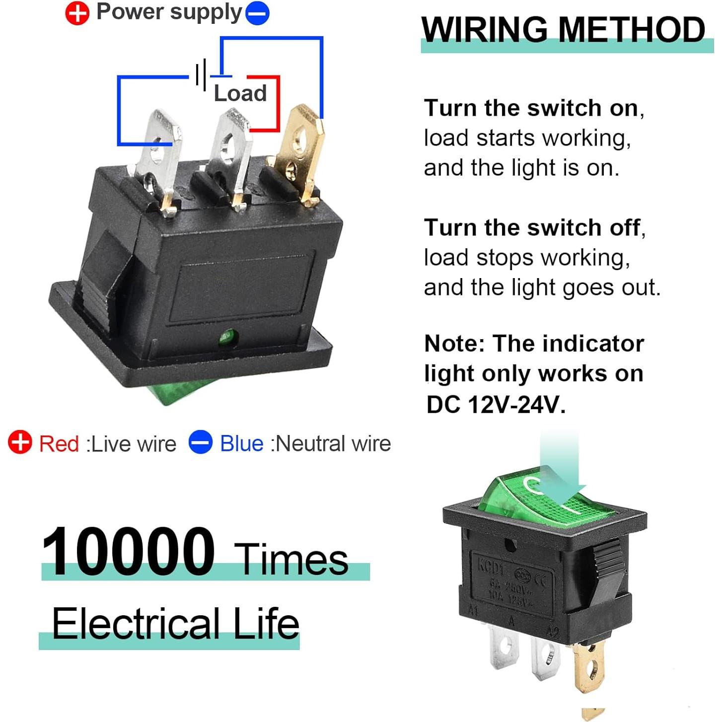 Interruptor de Palanca QTEATAK KCD1 3 Pines LED Verde 20A